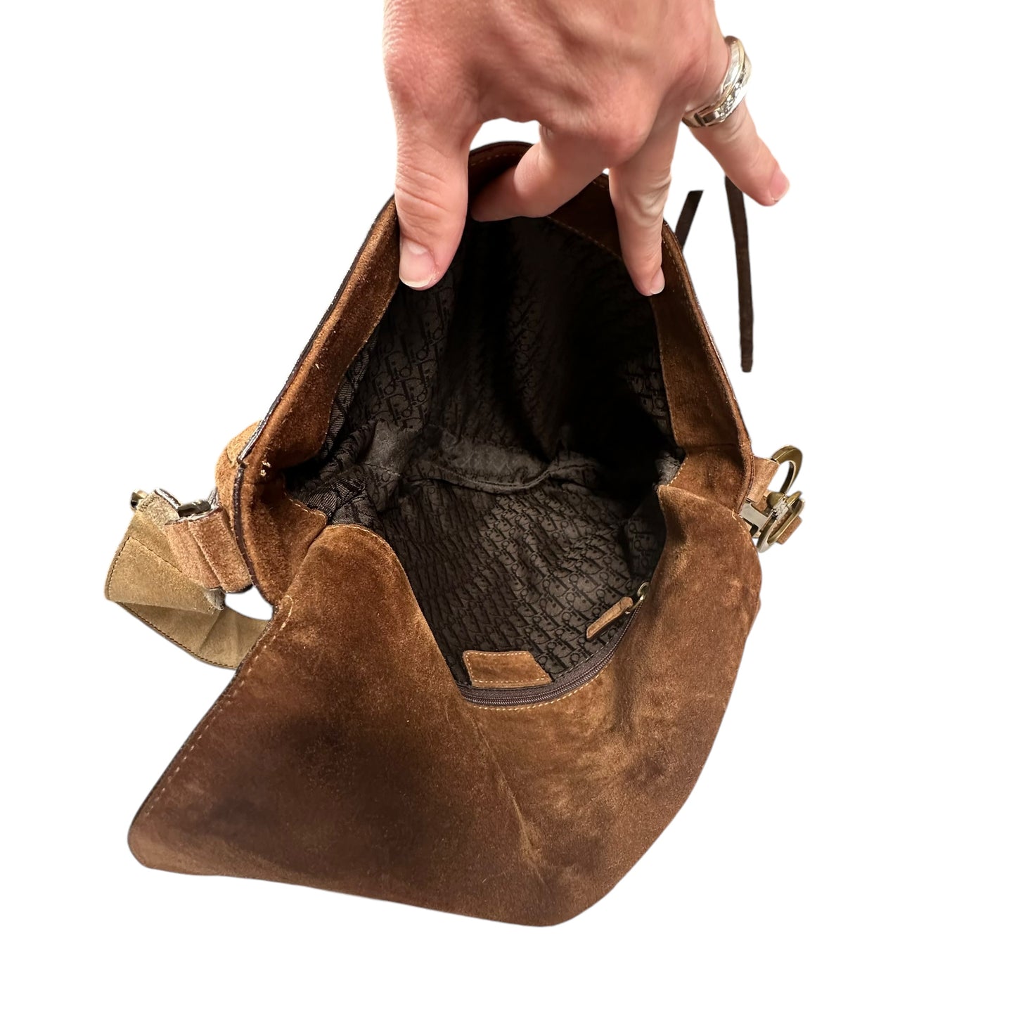 Christian Dior Saddlebag Suede Leather Tooled Floral XL Crossbody Flap Messenger Bag
