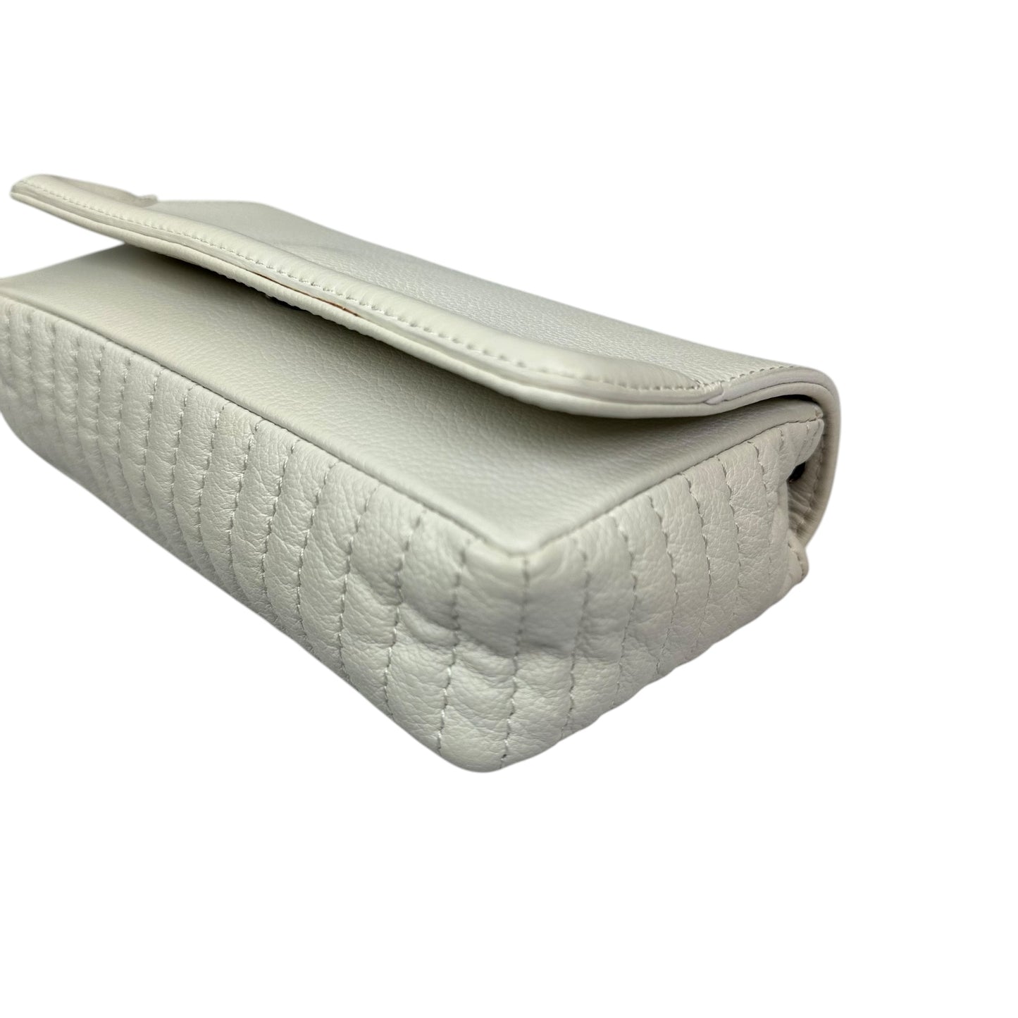 Christian Louboutin Double Flap Studded Strap Shoulder White Leather Small Purse