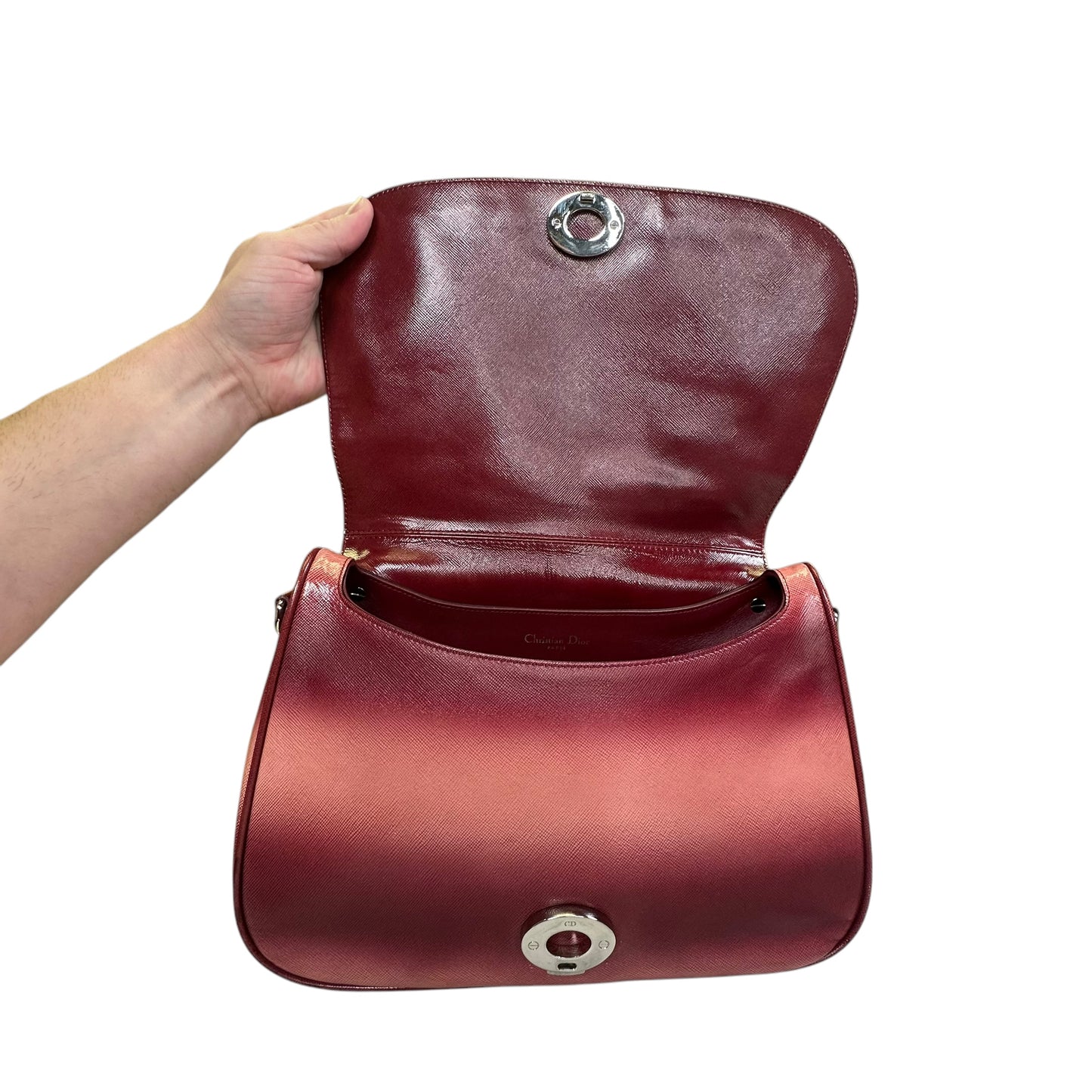 Christian Dior Dune Burgundy Pink Hombre Saffiano Coated Top Handle Crossbody