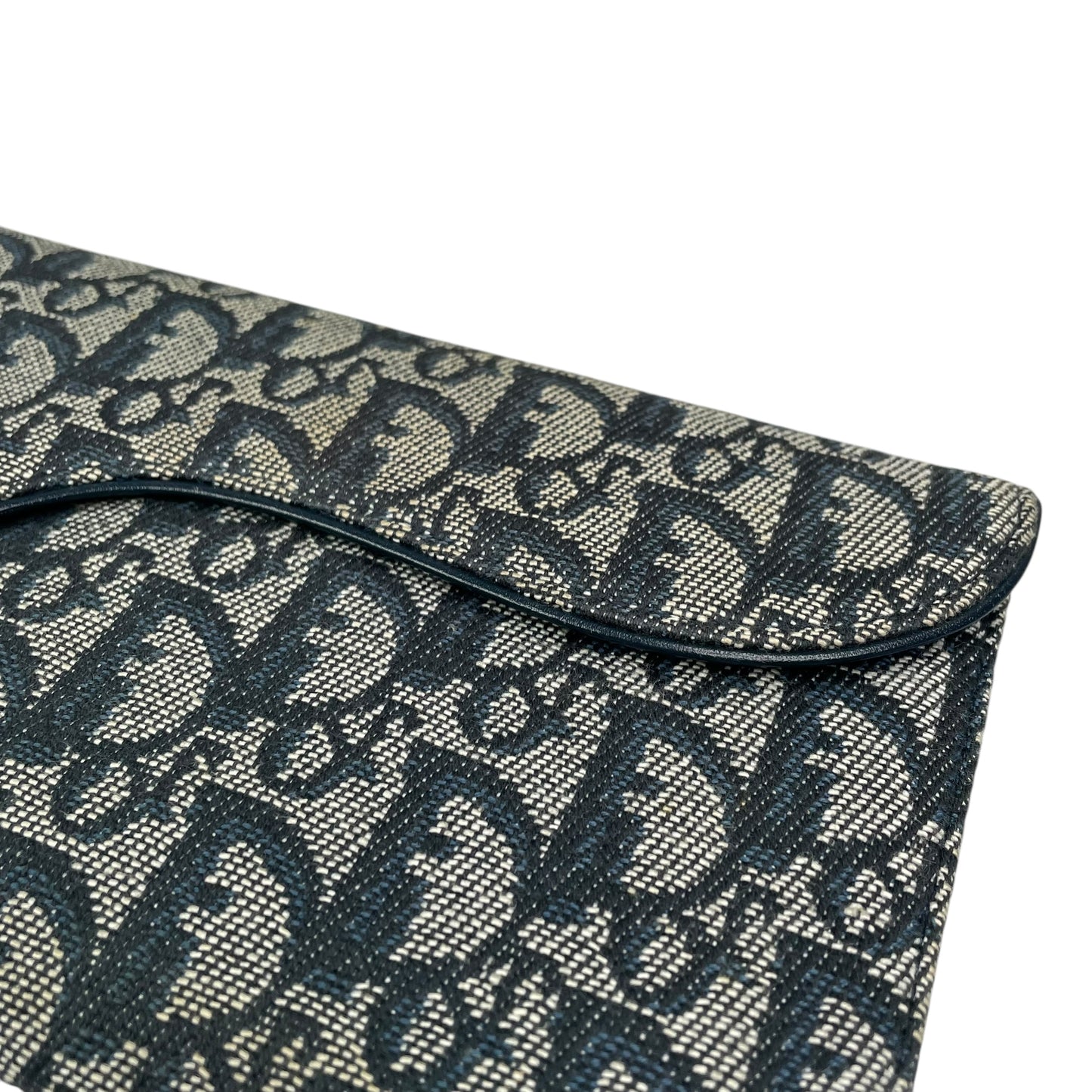 Christian Dior Blue Saddle Bag Large Oblique Trotter Canvas Leather Tri-Fold Wallet