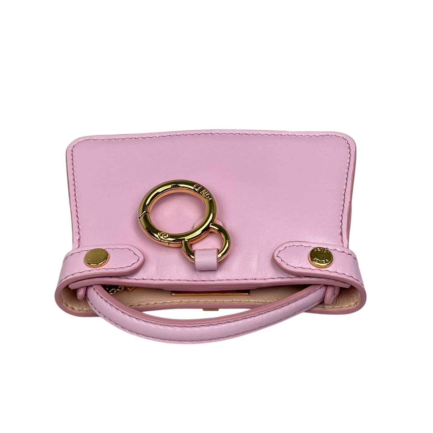 Fendi Peekaboo Micro Nappa Leather Pink Pico Gold Turn-Lock Key Chain Charm Adjustable Purse