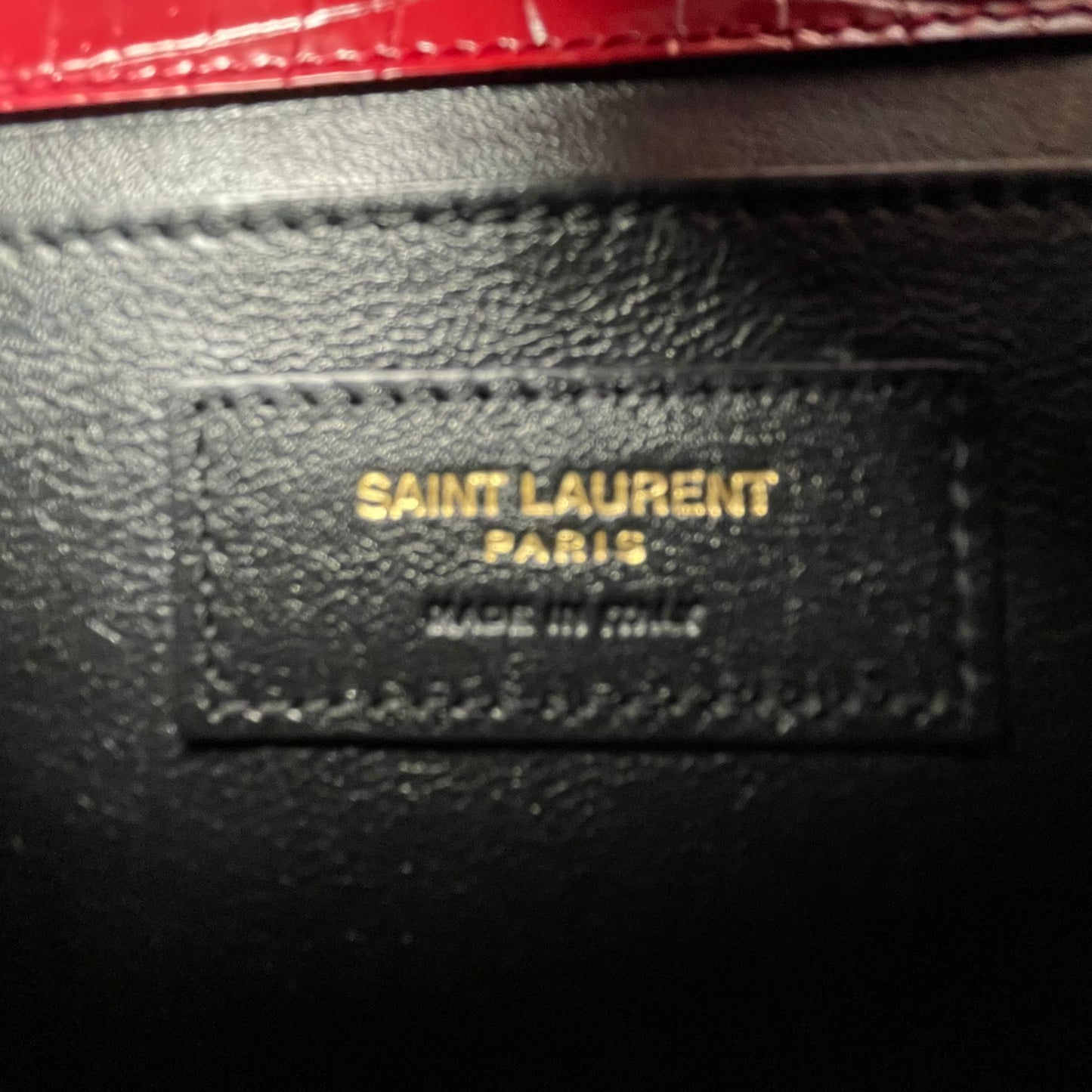 YSL Saint Laurent Mini GHW Bordeaux Croc Embossed Cassandra 2-Way Top Handle