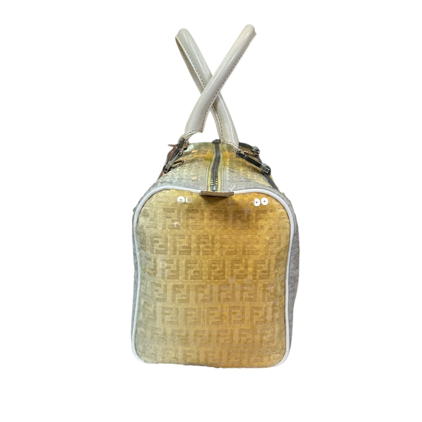 Fendi Zucchino Monogram Forever Sequin Small Leather Yellow Hombre Boston Purse