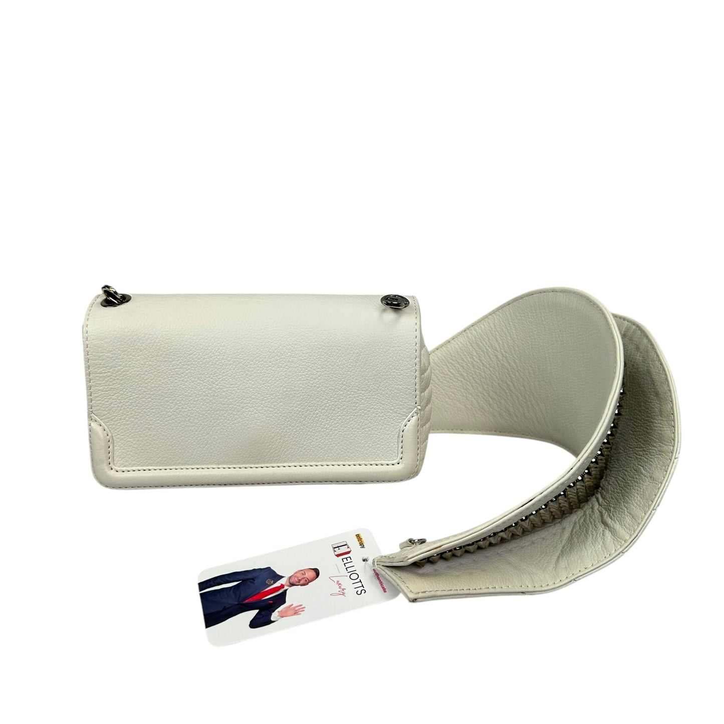 Christian Louboutin Double Flap Studded Strap Shoulder White Leather Small Purse