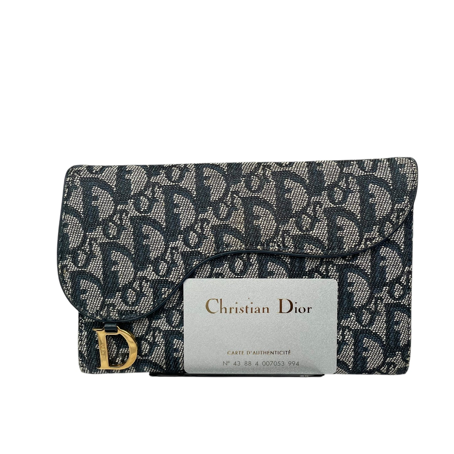 Christian Dior Blue Saddle Bag Large Oblique Trotter Canvas Leather Tri-Fold Wallet