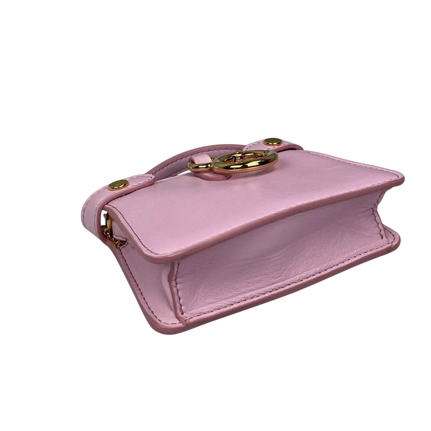 Fendi Peekaboo Micro Nappa Leather Pink Pico Gold Turn-Lock Key Chain Charm Adjustable Purse