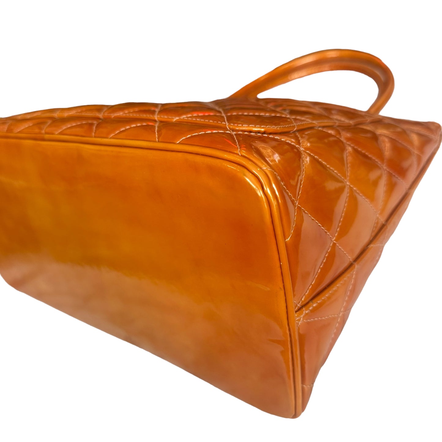Chanel CC Tangerine Metallic Orange Patent Hombre Medallion Trapezoid Purse