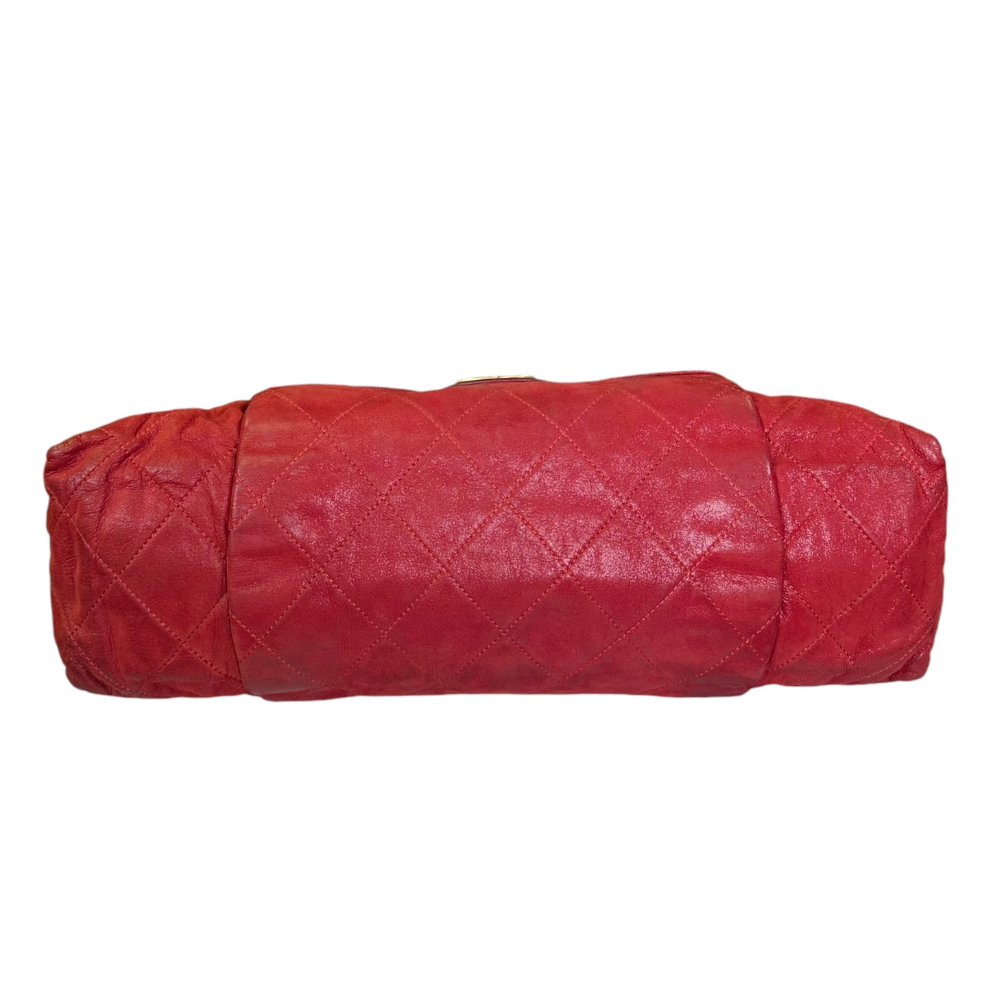 Chanel CC Red Lambskin Coated Irridecent Medium Brushed Gold Flap Turn Lock Two Way Purse