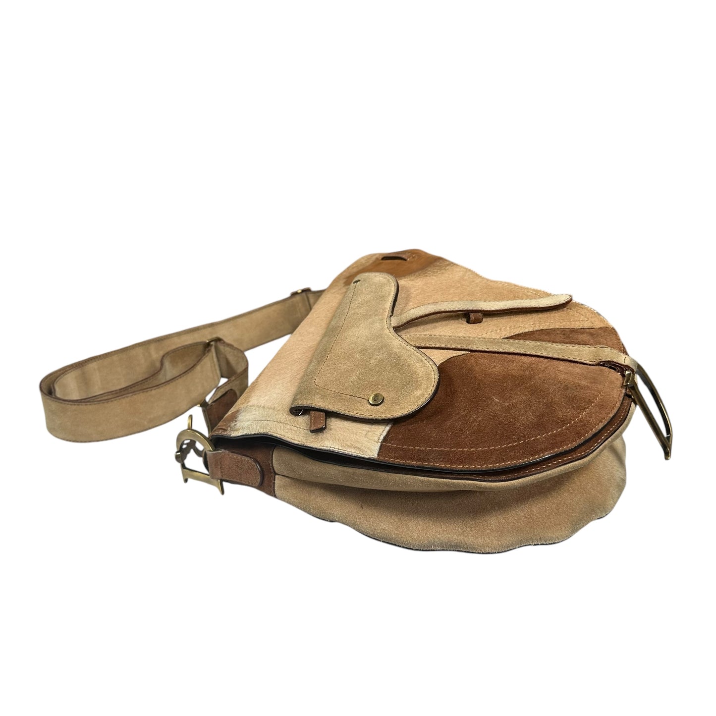 Christian Dior Saddlebag Suede Leather Tooled Floral XL Crossbody Flap Messenger Bag