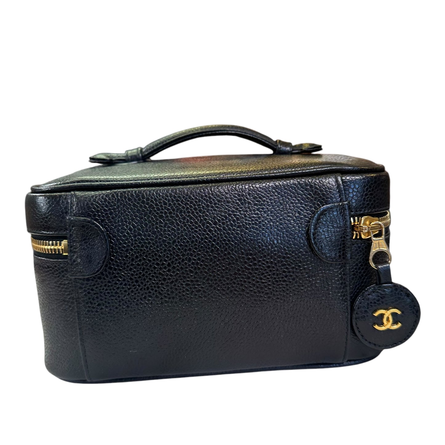 Chanel CC Black Timeless Caviar Rectangular Small Cosmetic Travel Case Top Handle