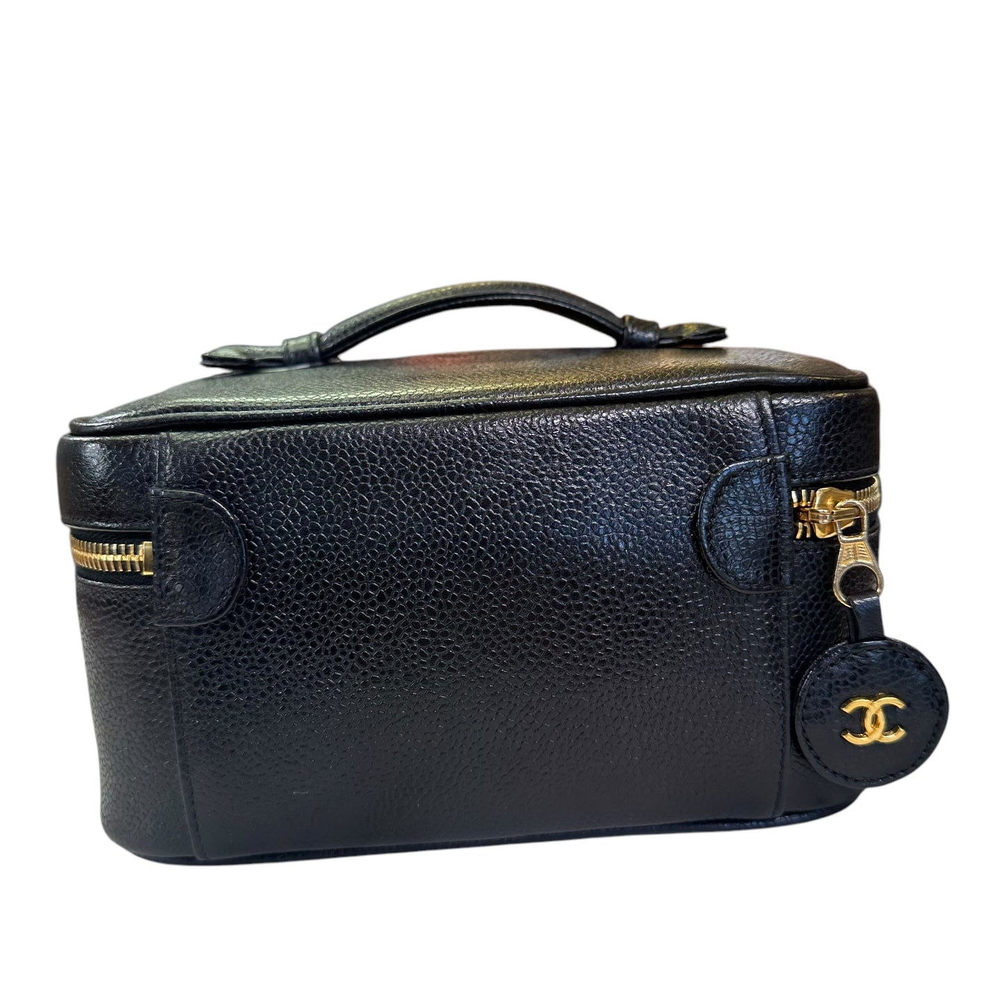 Chanel CC Black Timeless Caviar Rectangular Small Cosmetic Travel Case Top Handle
