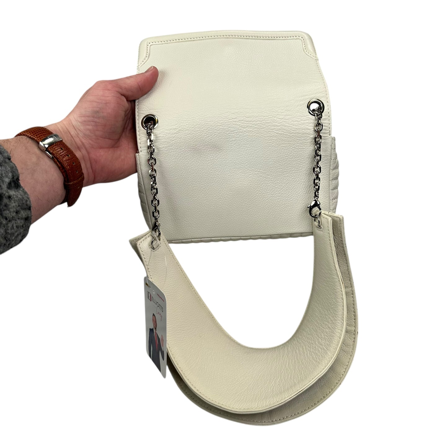 Christian Louboutin Double Flap Studded Strap Shoulder White Leather Small Purse