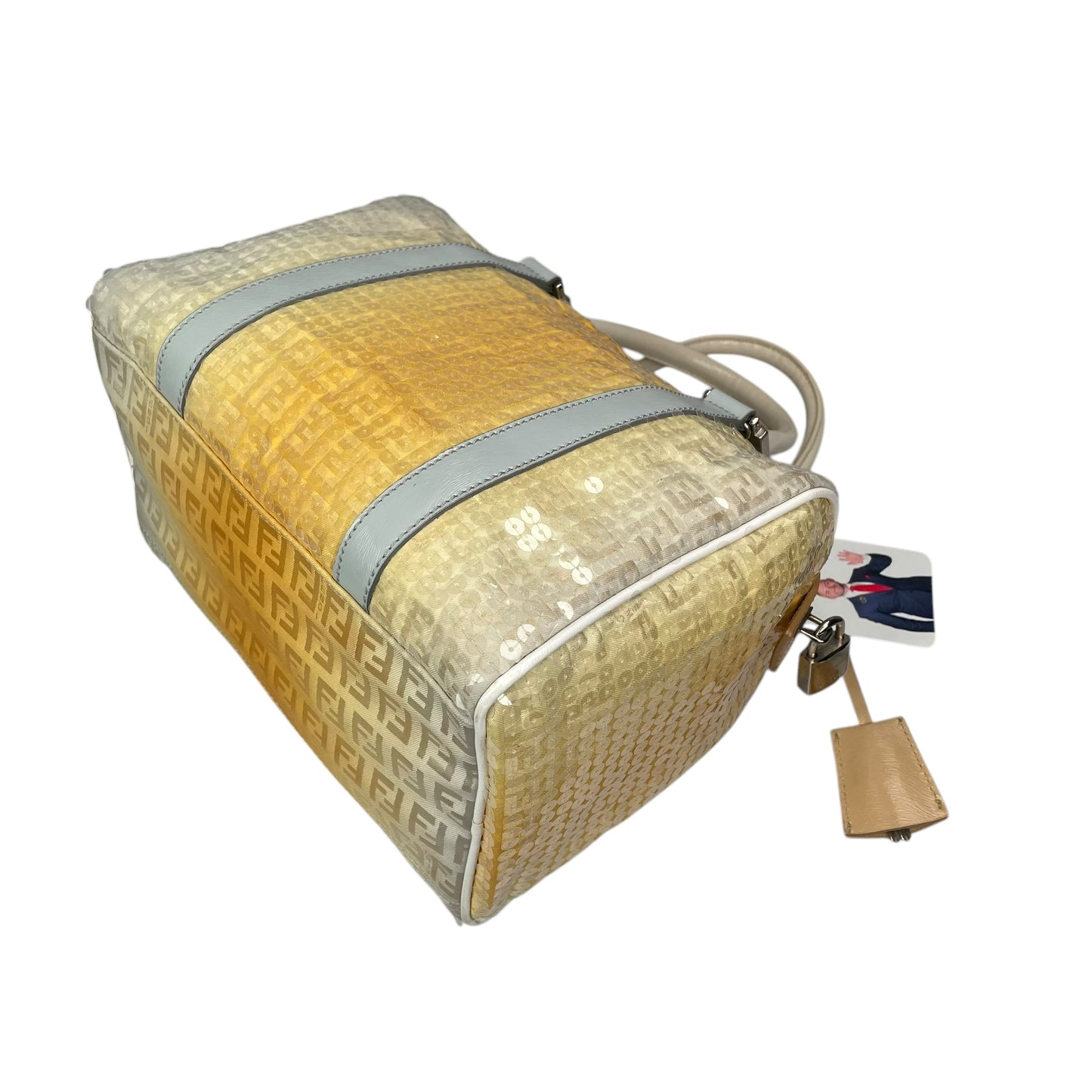 Fendi Zucchino Monogram Forever Sequin Small Leather Yellow Hombre Boston Purse