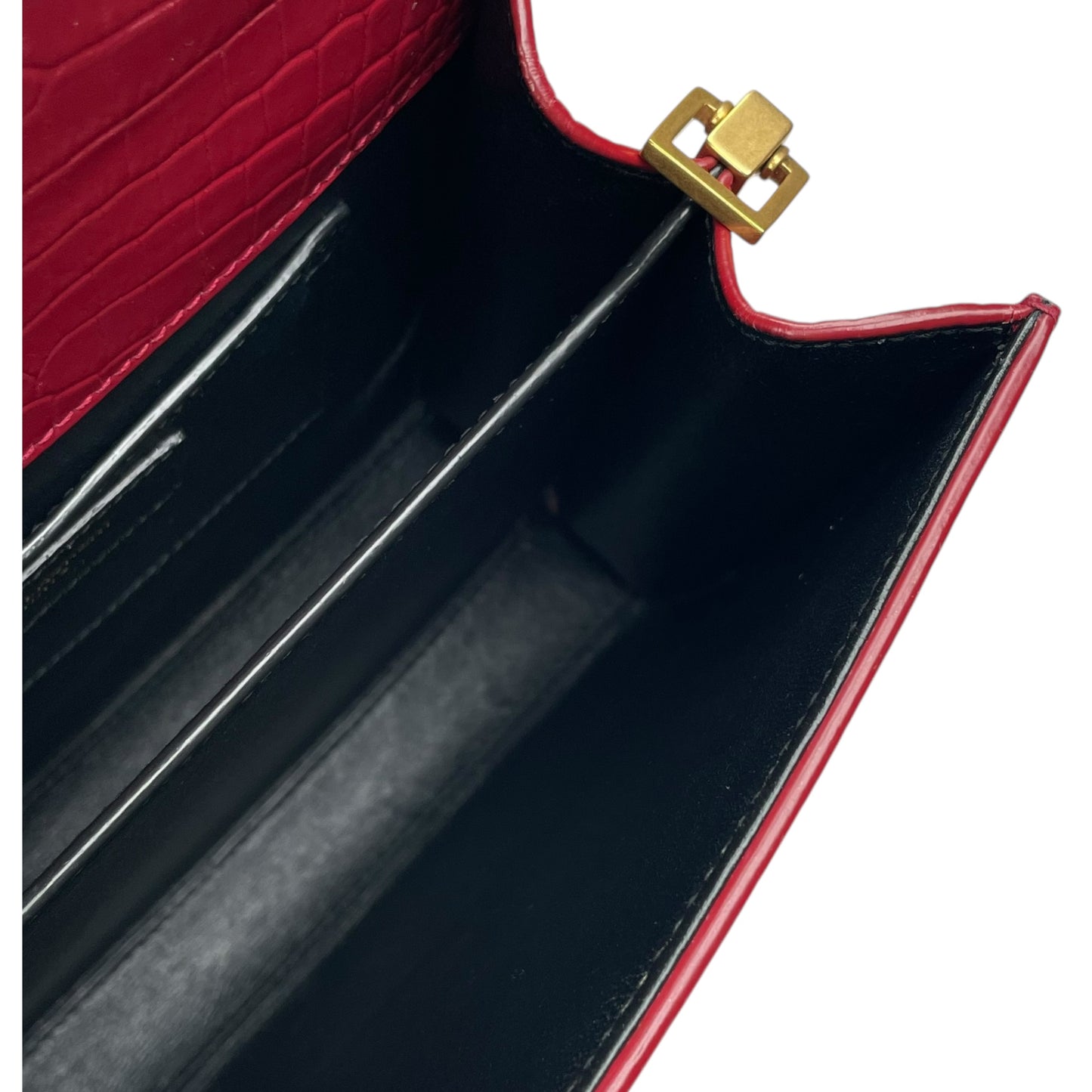 YSL Saint Laurent Mini GHW Bordeaux Croc Embossed Cassandra 2-Way Top Handle