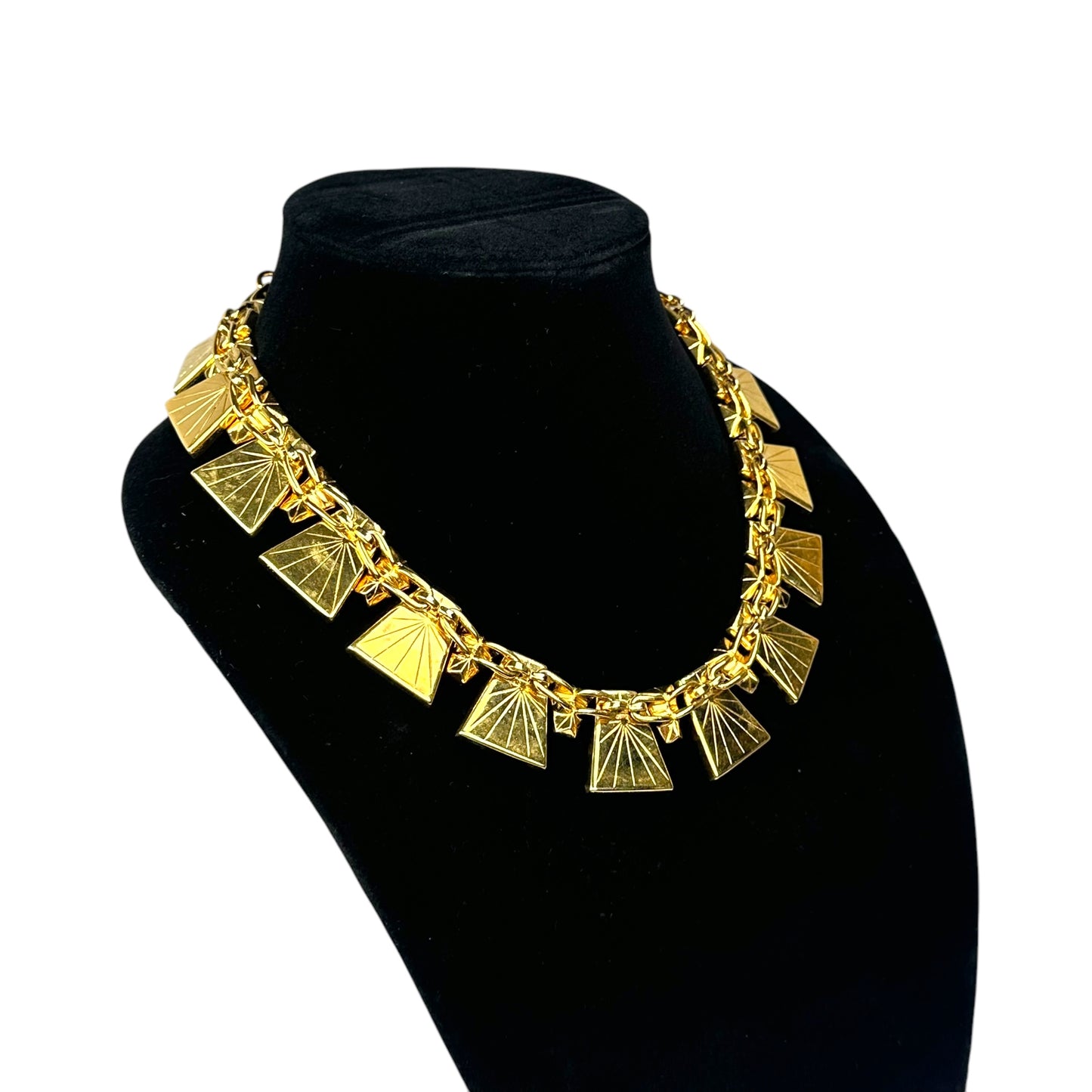 YSL 24K Plated Raspberry Peacock Trapezoid Swarovski Egyptian Mardi Gras Necklace 18"
