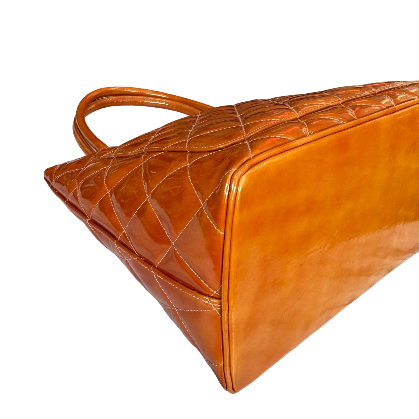 Chanel CC Tangerine Metallic Orange Patent Hombre Medallion Trapezoid Purse