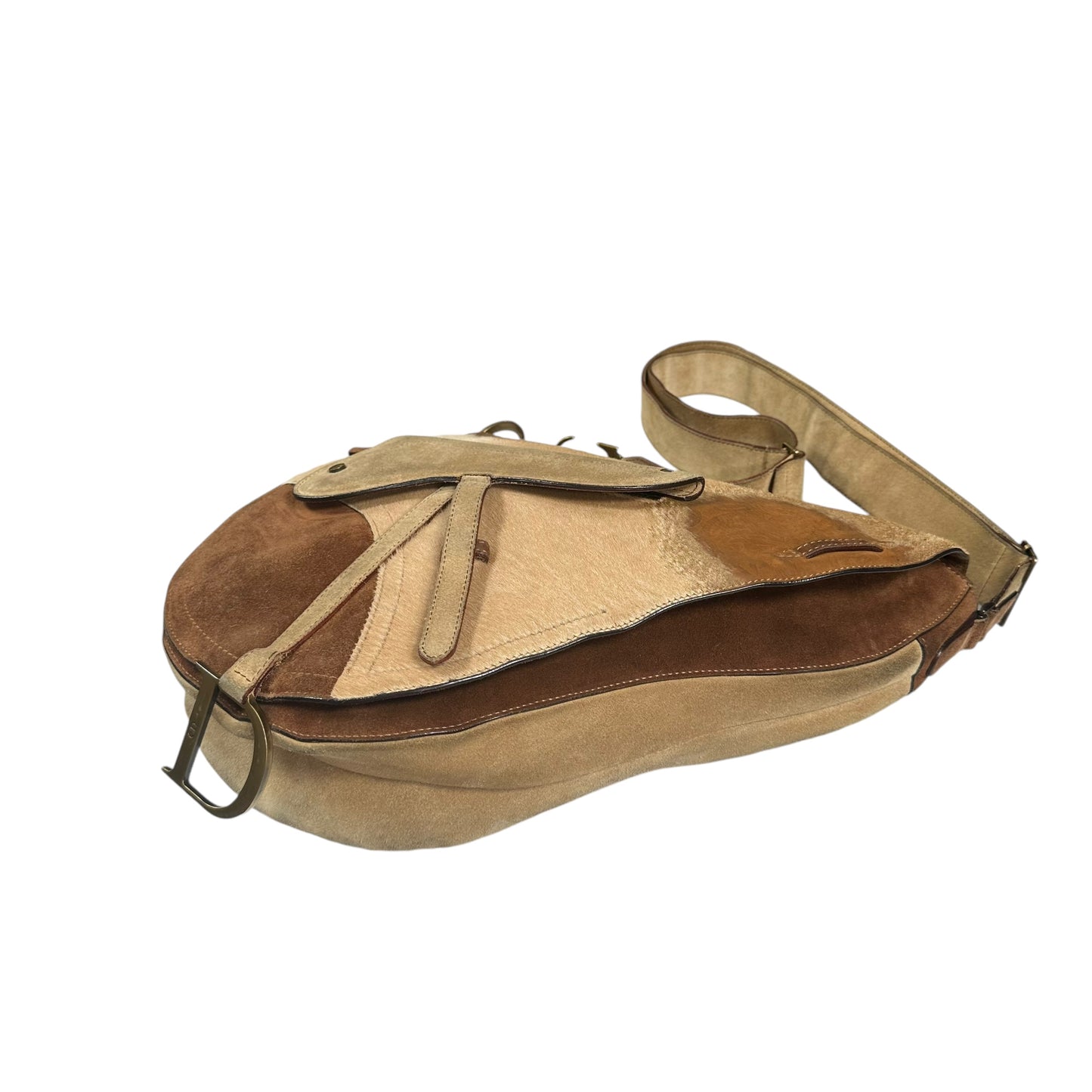 Christian Dior Saddlebag Suede Leather Tooled Floral XL Crossbody Flap Messenger Bag