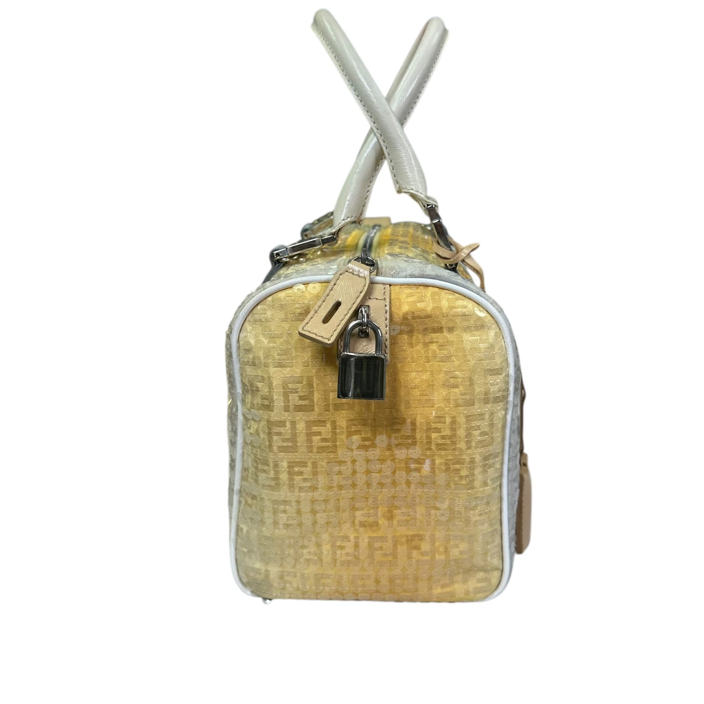 Fendi Zucchino Monogram Forever Sequin Small Leather Yellow Hombre Boston Purse