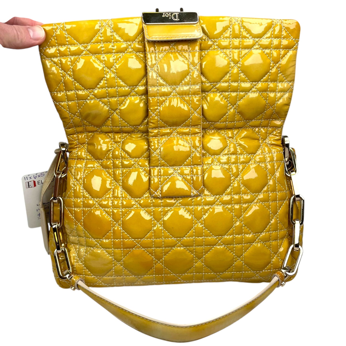 Christian Dior Yellow New Lock Patent Cannage Quilted Flap Shoulder Chain Purse