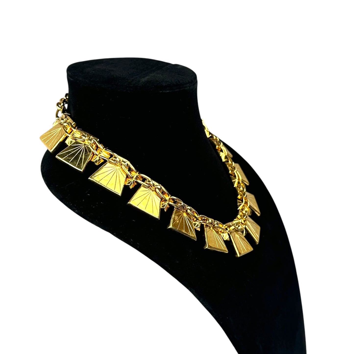 YSL 24K Plated Raspberry Peacock Trapezoid Swarovski Egyptian Mardi Gras Necklace 18"