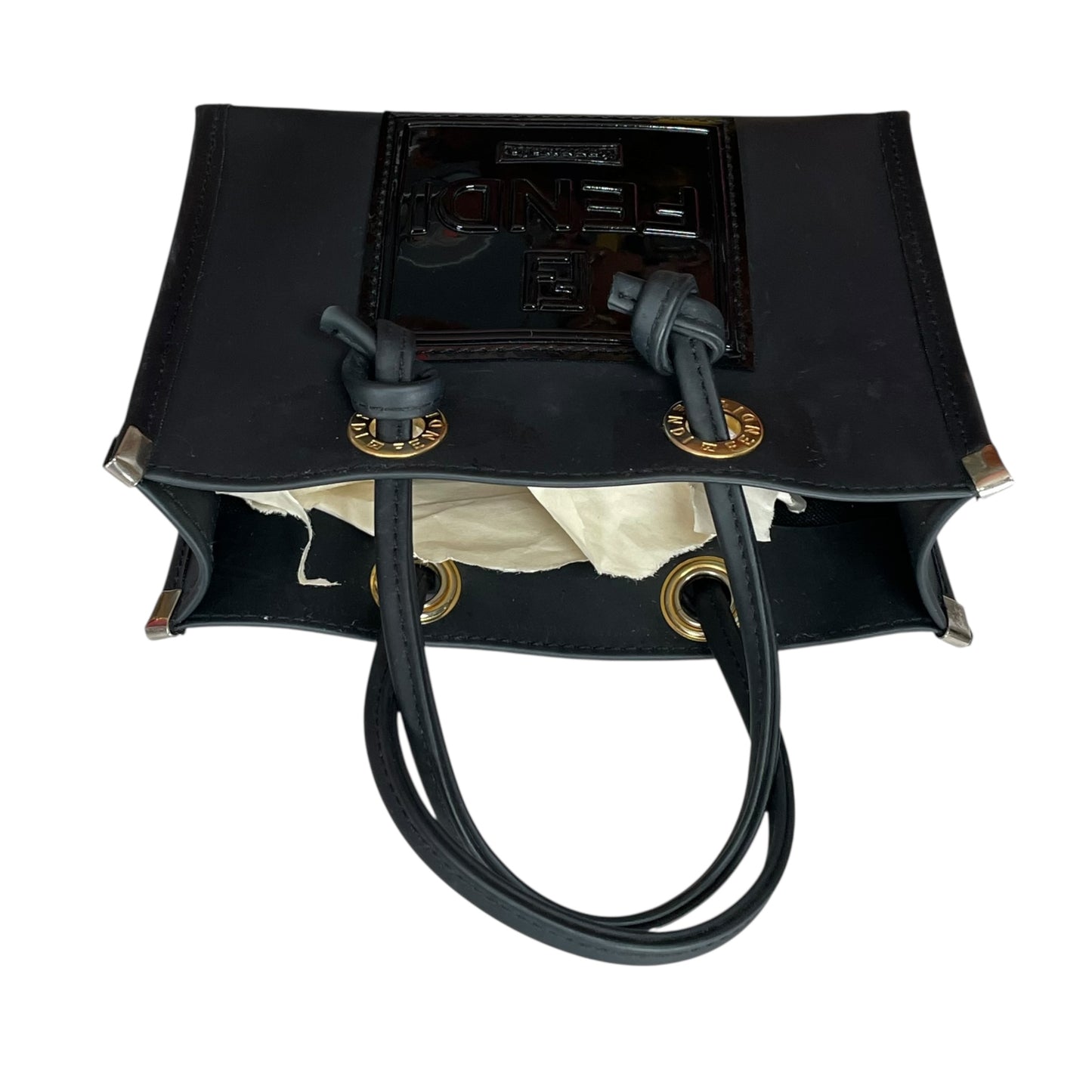 Fendi Mini Micro Fazzuolo Tote Black Matte GHW Vinyl Shopper Tote