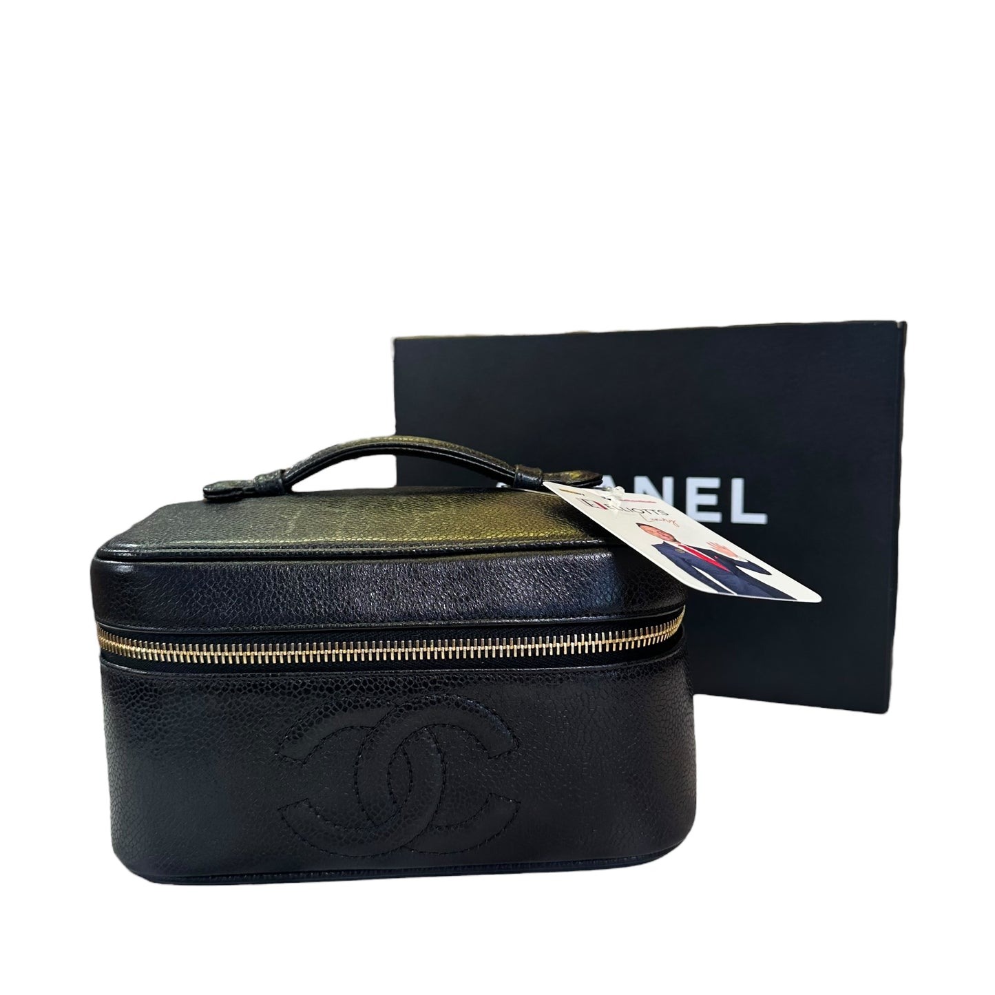 Chanel CC Black Timeless Caviar Rectangular Small Cosmetic Travel Case Top Handle