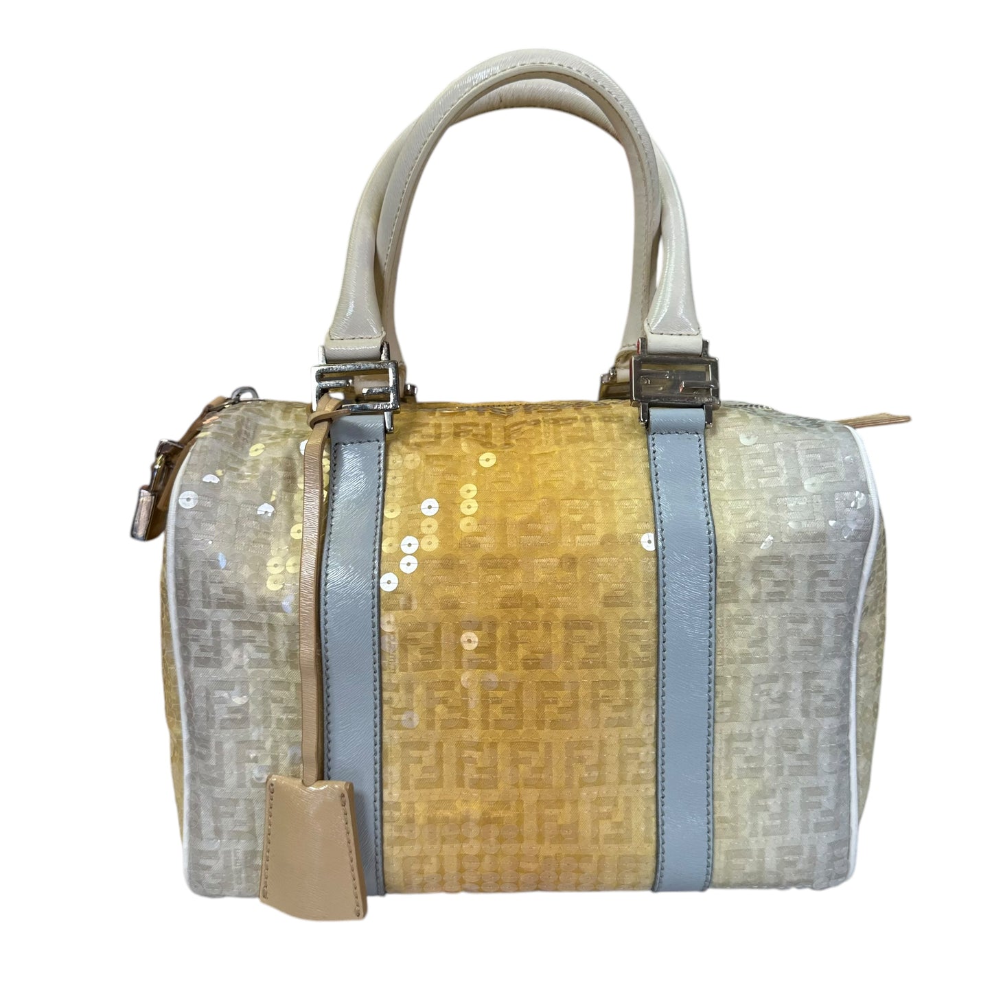 Fendi Zucchino Monogram Forever Sequin Small Leather Yellow Hombre Boston Purse