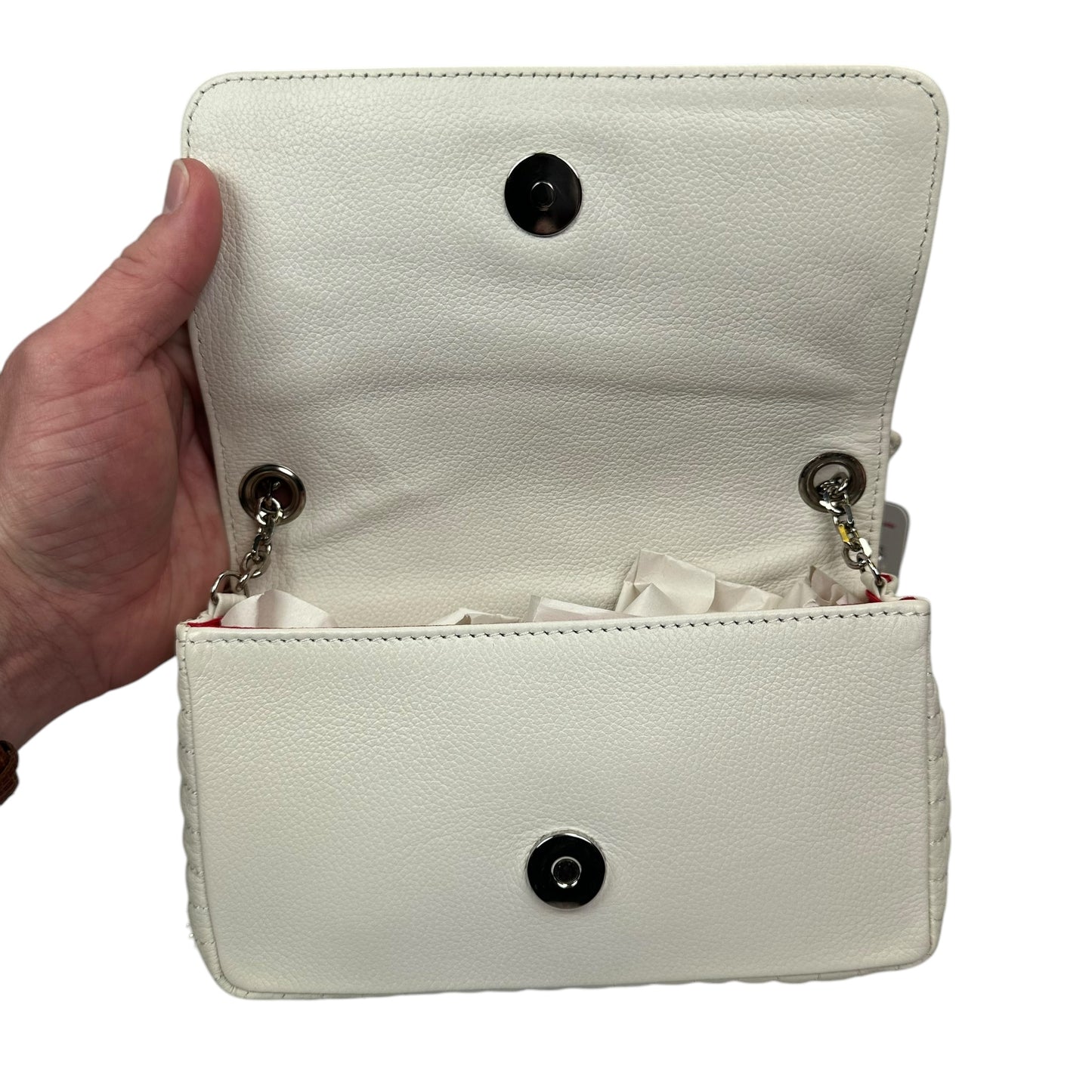 Christian Louboutin Double Flap Studded Strap Shoulder White Leather Small Purse