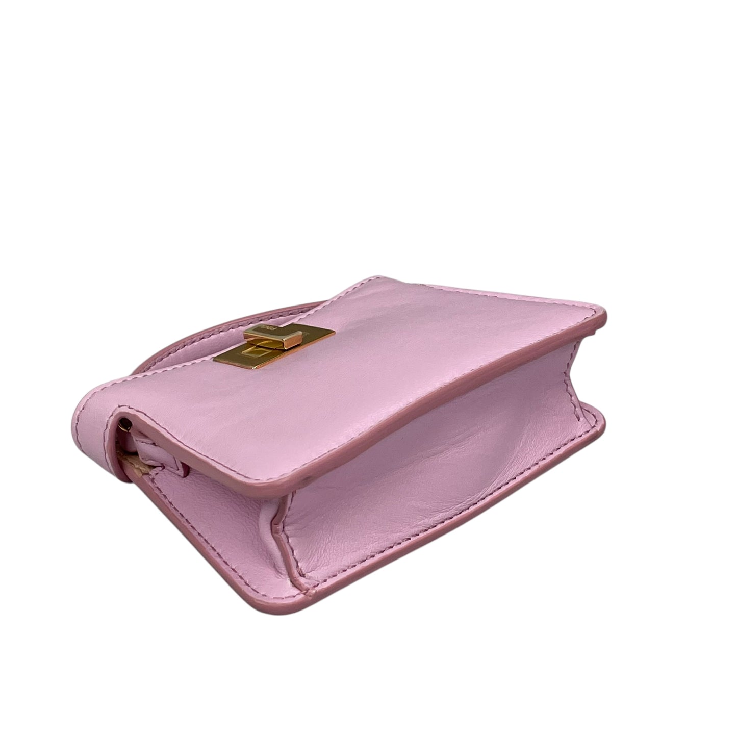 Fendi Peekaboo Micro Nappa Leather Pink Pico Gold Turn-Lock Key Chain Charm Adjustable Purse