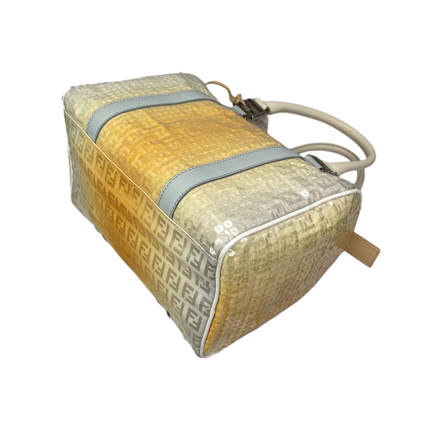 Fendi Zucchino Monogram Forever Sequin Small Leather Yellow Hombre Boston Purse