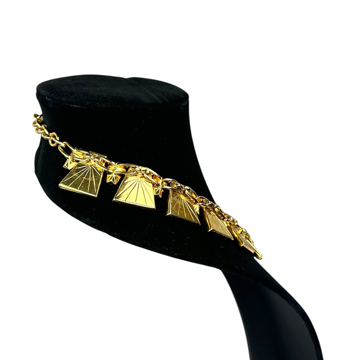 YSL 24K Plated Raspberry Peacock Trapezoid Swarovski Egyptian Mardi Gras Necklace 18"