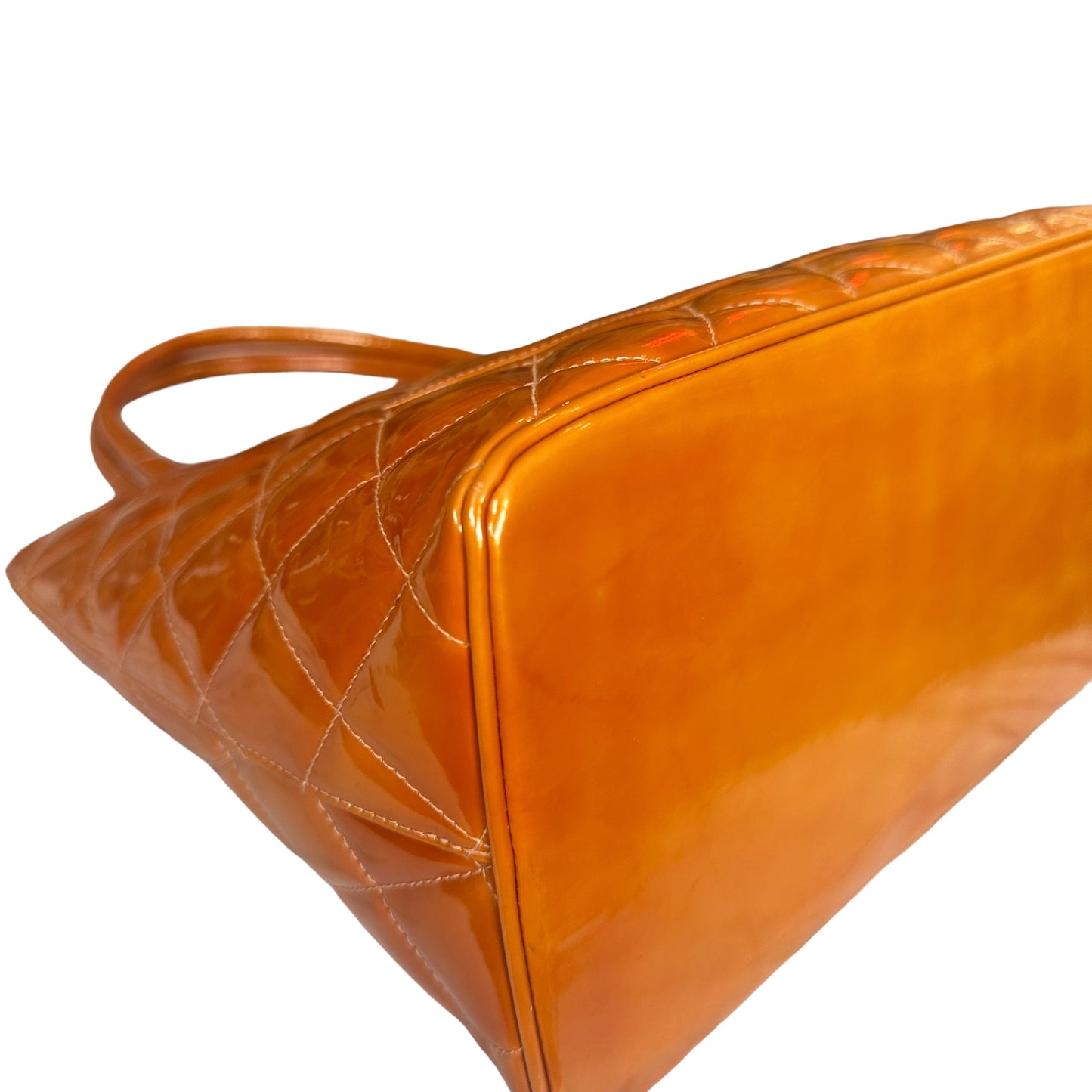 Chanel CC Tangerine Metallic Orange Patent Hombre Medallion Trapezoid Purse