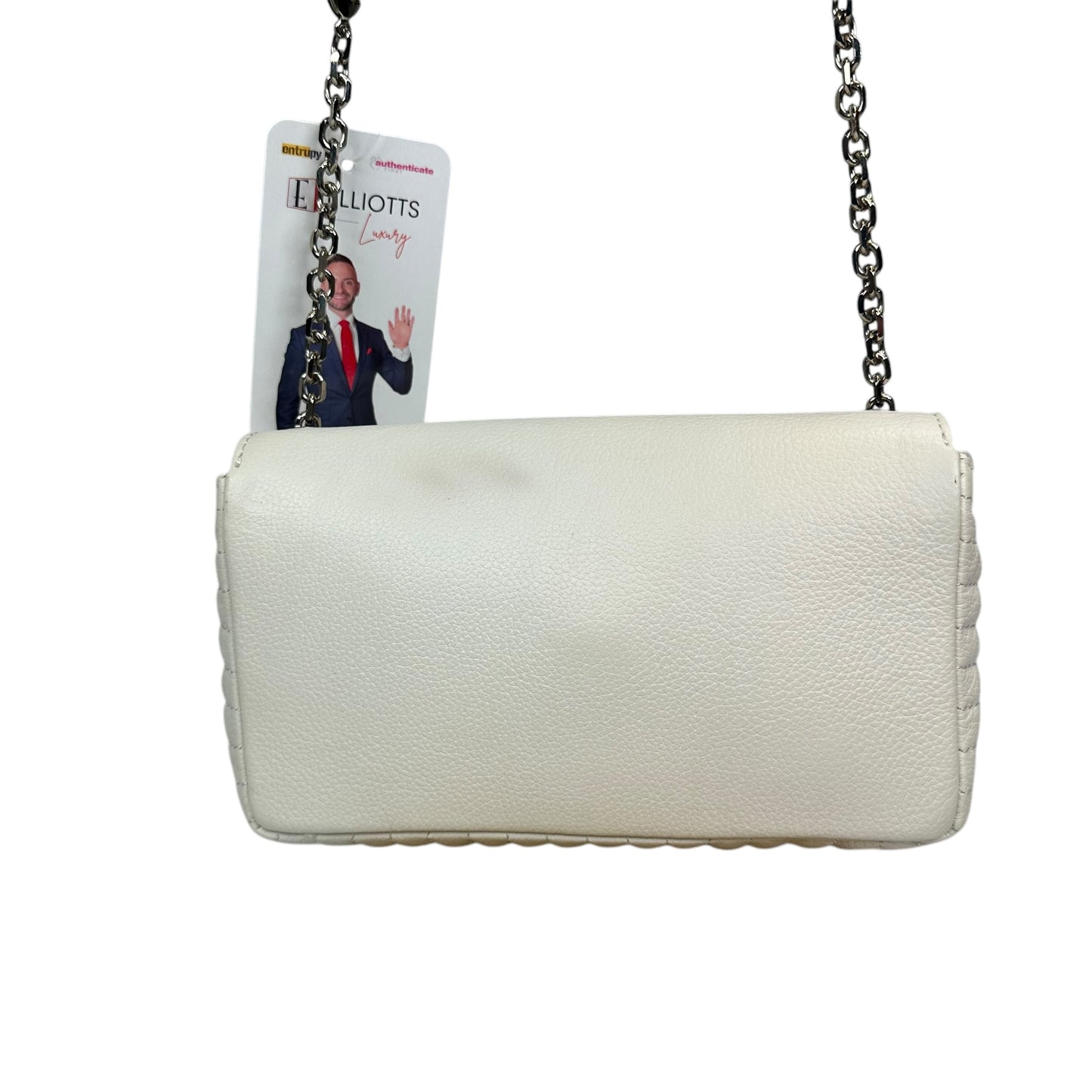 Christian Louboutin Double Flap Studded Strap Shoulder White Leather Small Purse