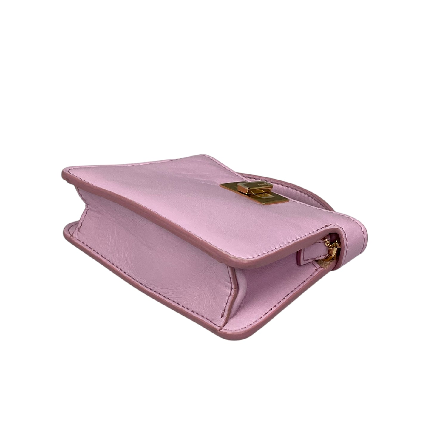 Fendi Peekaboo Micro Nappa Leather Pink Pico Gold Turn-Lock Key Chain Charm Adjustable Purse