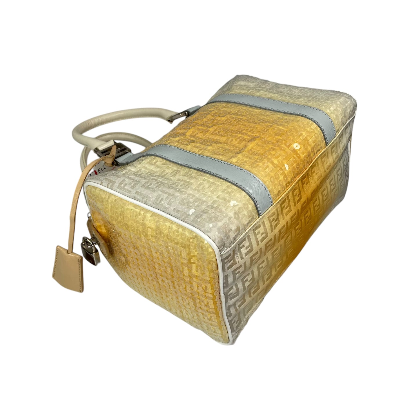 Fendi Zucchino Monogram Forever Sequin Small Leather Yellow Hombre Boston Purse