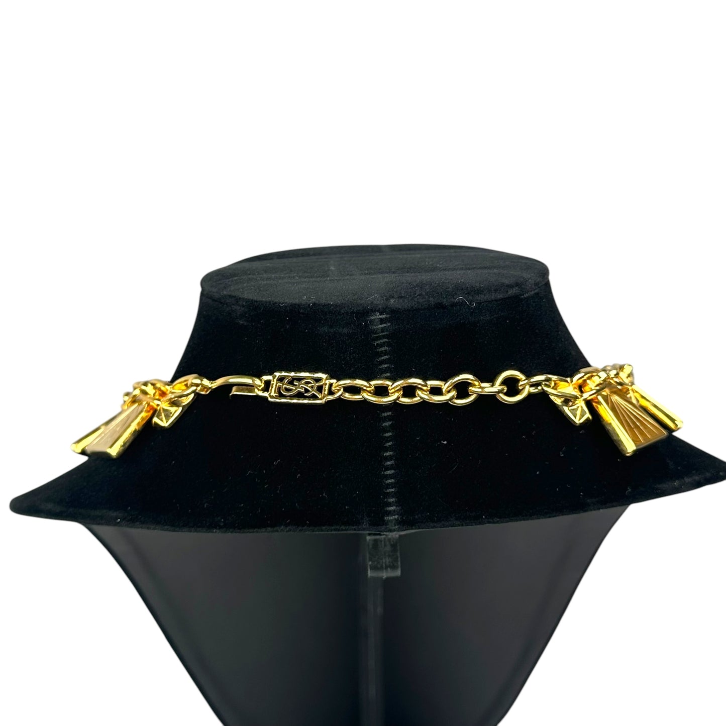 YSL 24K Plated Raspberry Peacock Trapezoid Swarovski Egyptian Mardi Gras Necklace 18"