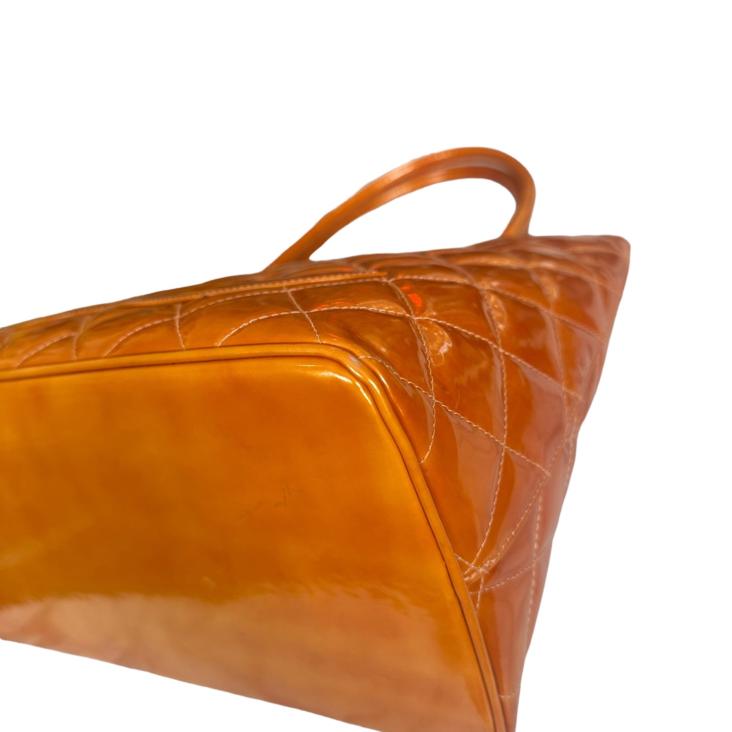 Chanel CC Tangerine Metallic Orange Patent Hombre Medallion Trapezoid Purse