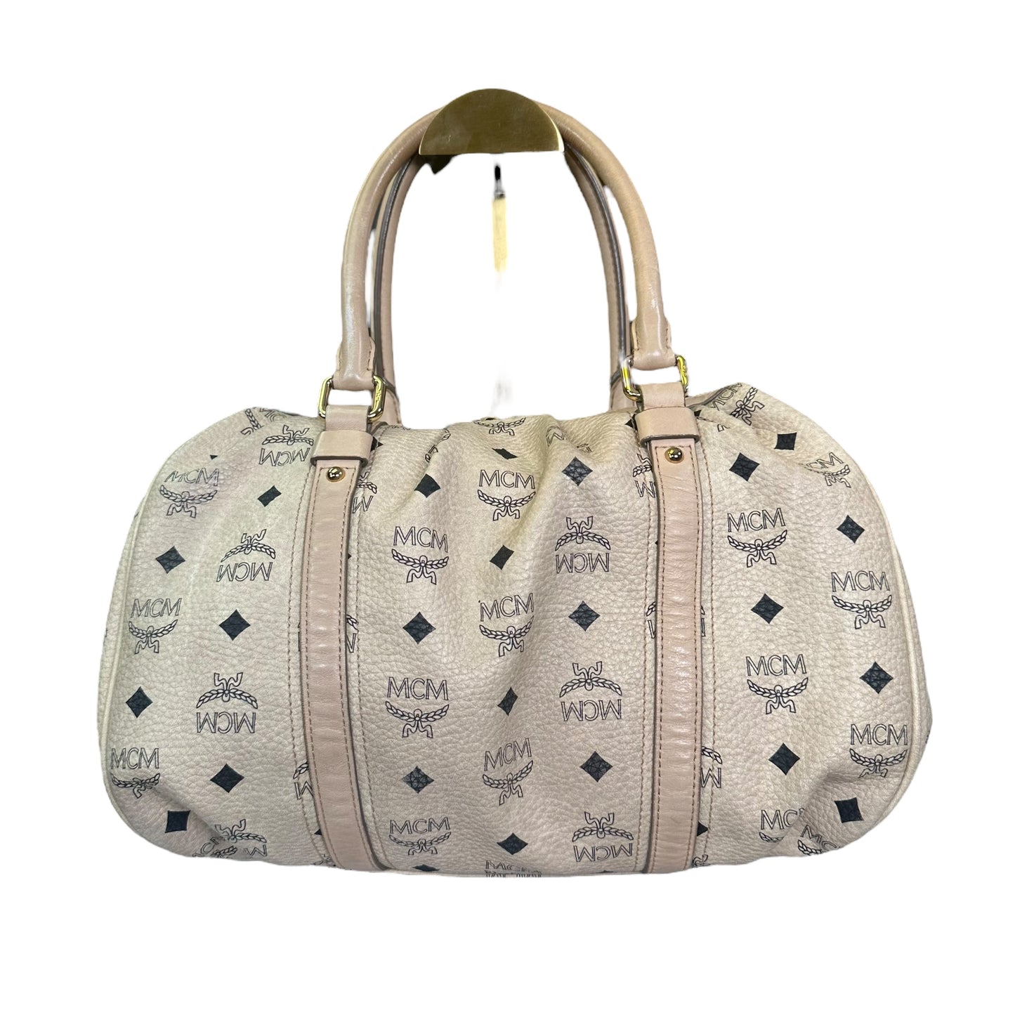 MCM Visetos Coated Canvas Leather Creme Goldtone Leather Satchel Purse