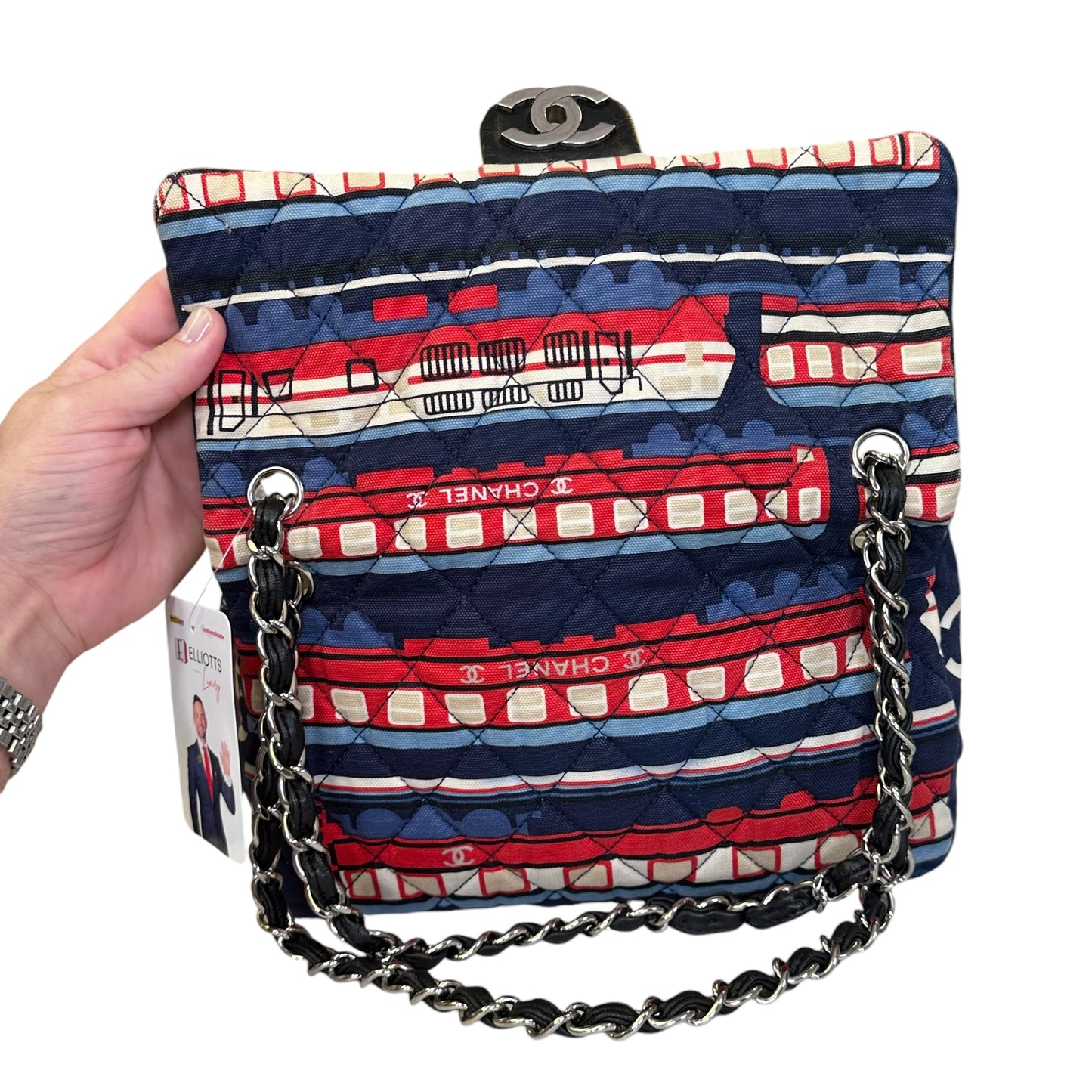 Chanel CC Le Train Classic Single Flap Quilted Turn Lock Silver Two Way Shoulder Purse