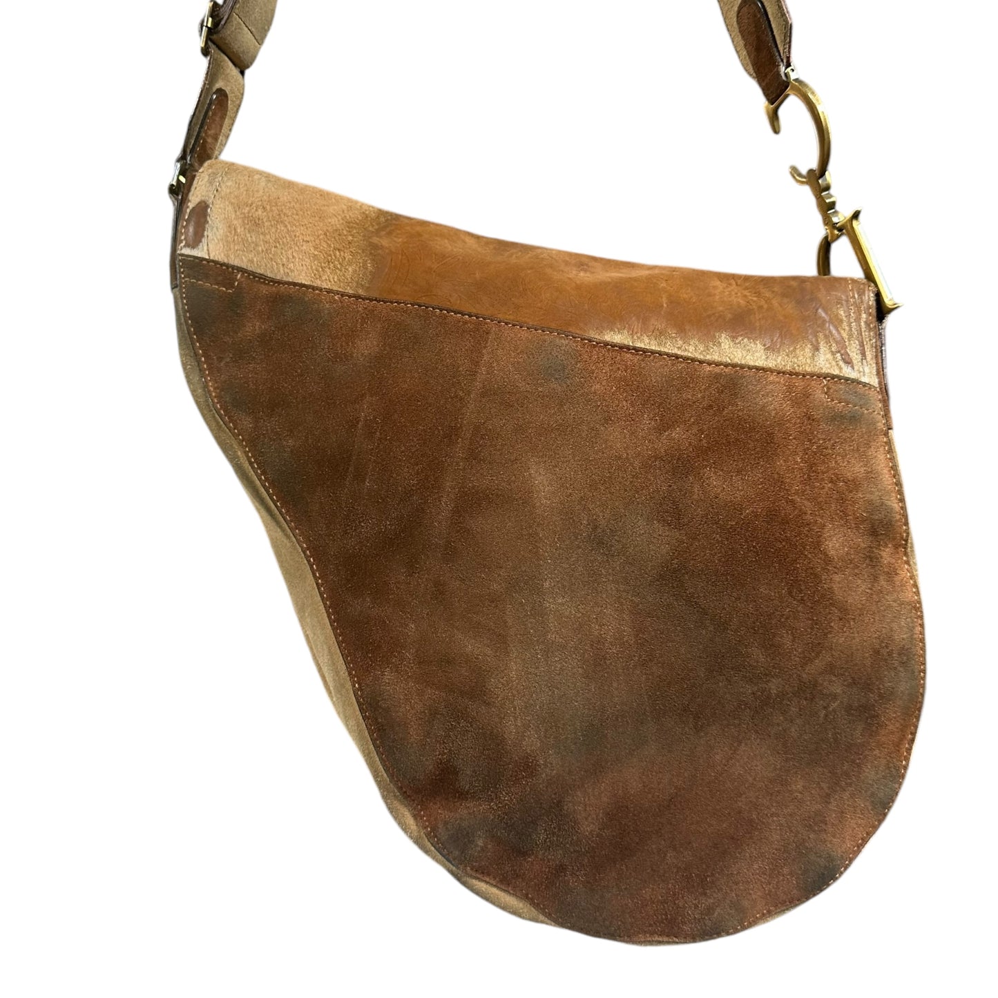 Christian Dior Saddlebag Suede Leather Tooled Floral XL Crossbody Flap Messenger Bag