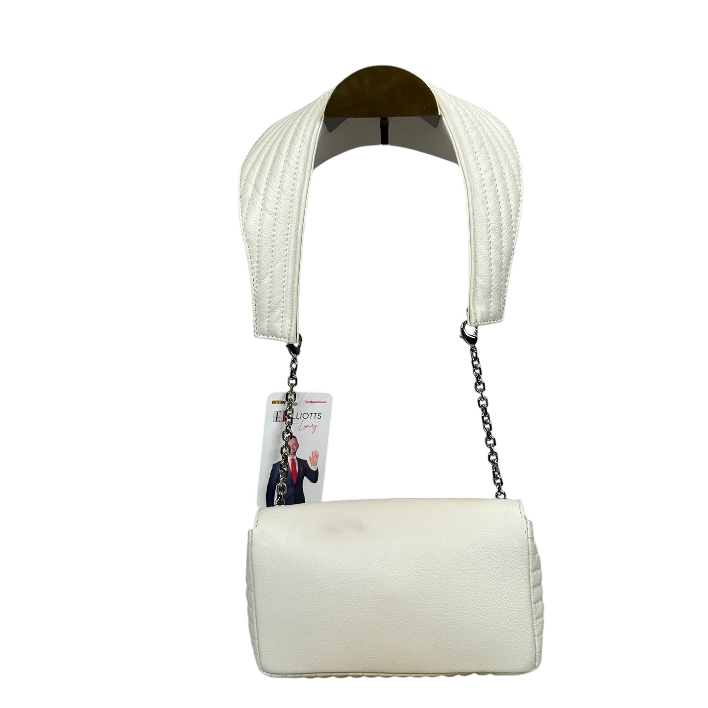 Christian Louboutin Double Flap Studded Strap Shoulder White Leather Small Purse