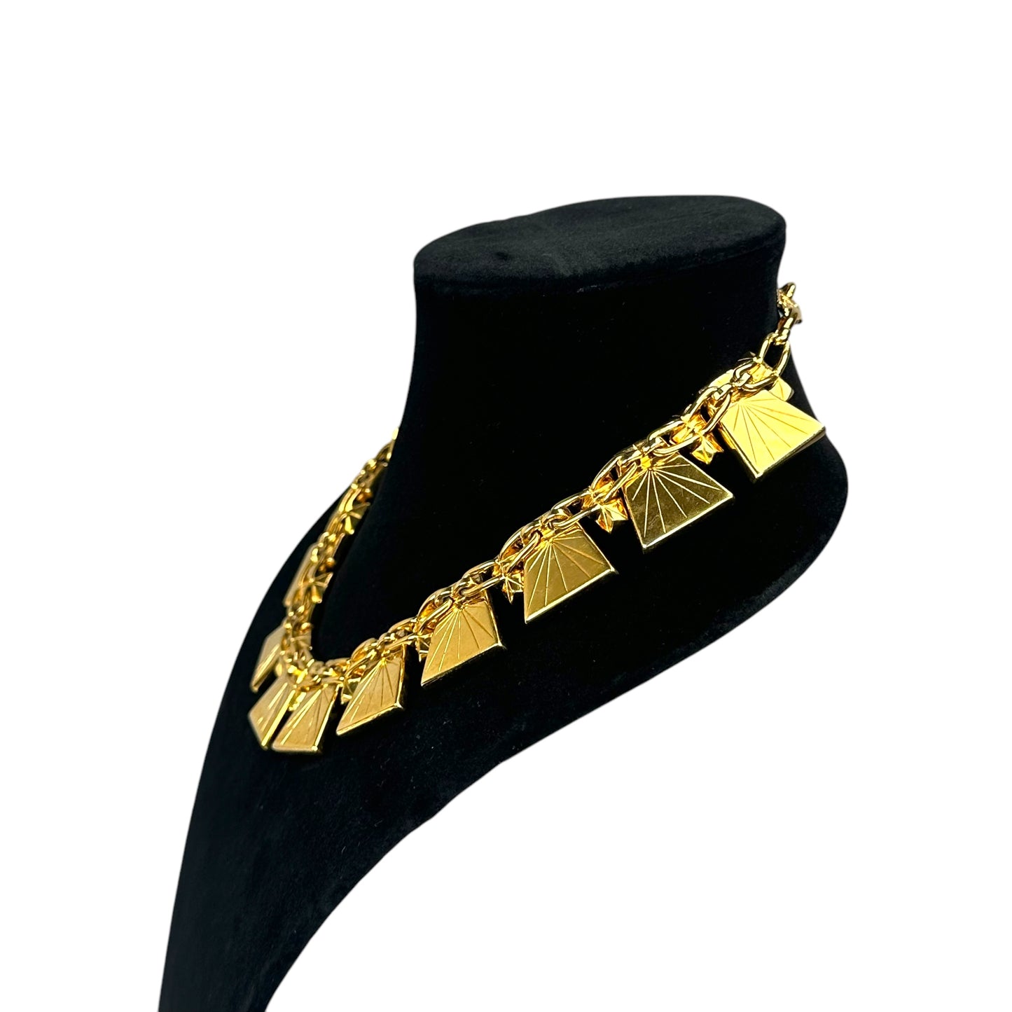 YSL 24K Plated Raspberry Peacock Trapezoid Swarovski Egyptian Mardi Gras Necklace 18"