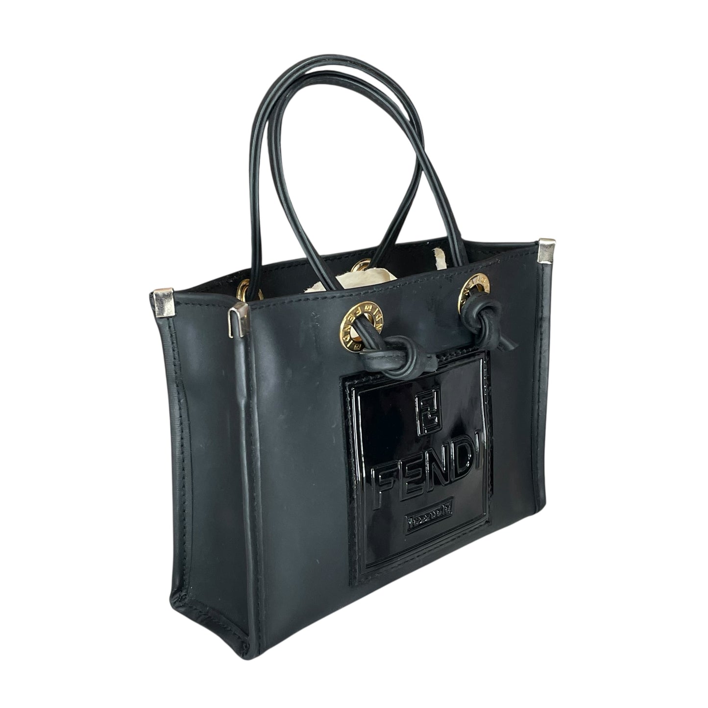 Fendi Mini Micro Fazzuolo Tote Black Matte GHW Vinyl Shopper Tote