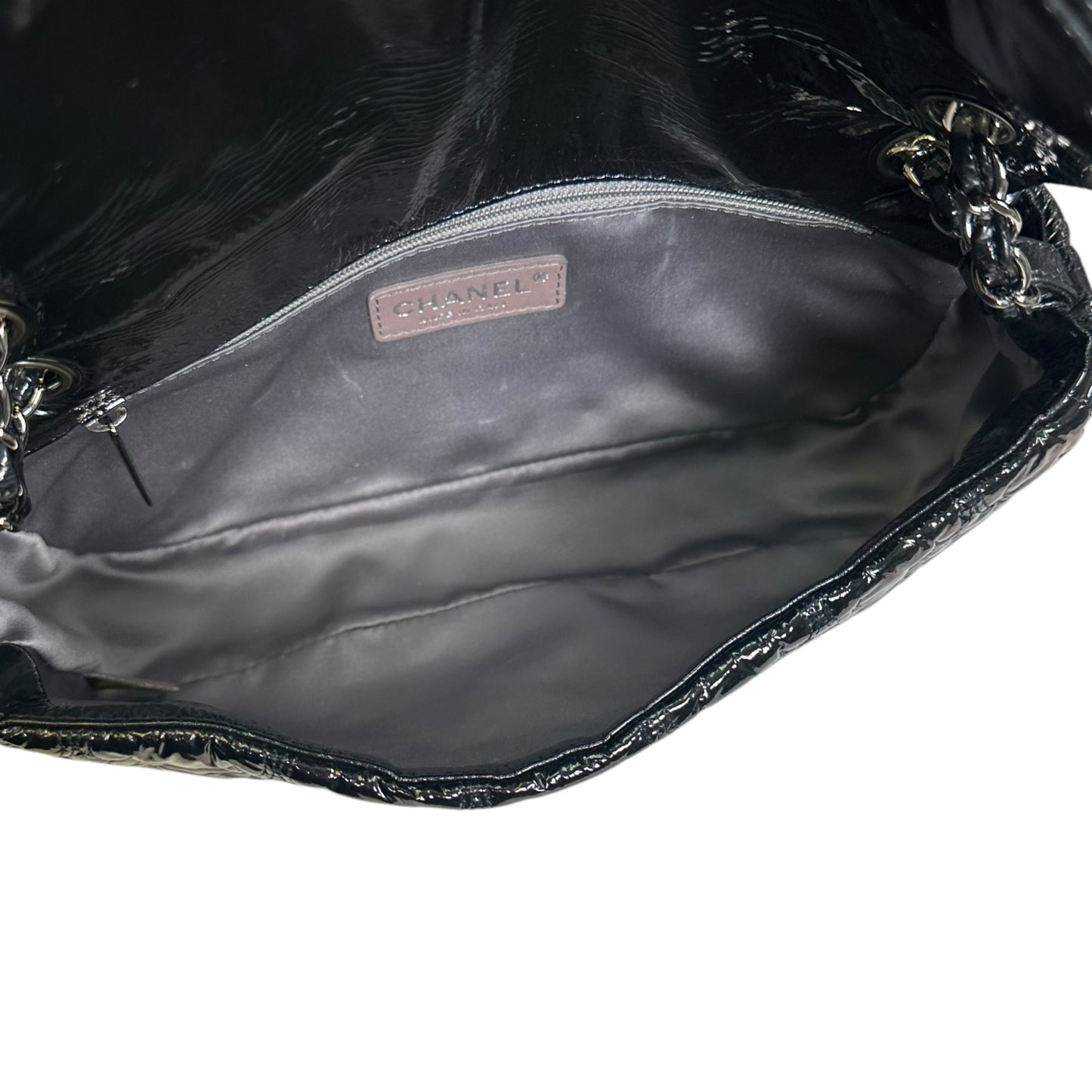 Chanel CC Le Train Classic Single Flap Quilted Turn Lock Silver Two Way Shoulder Purse
