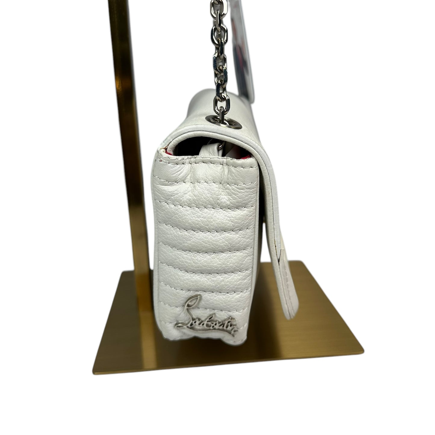 Christian Louboutin Double Flap Studded Strap Shoulder White Leather Small Purse