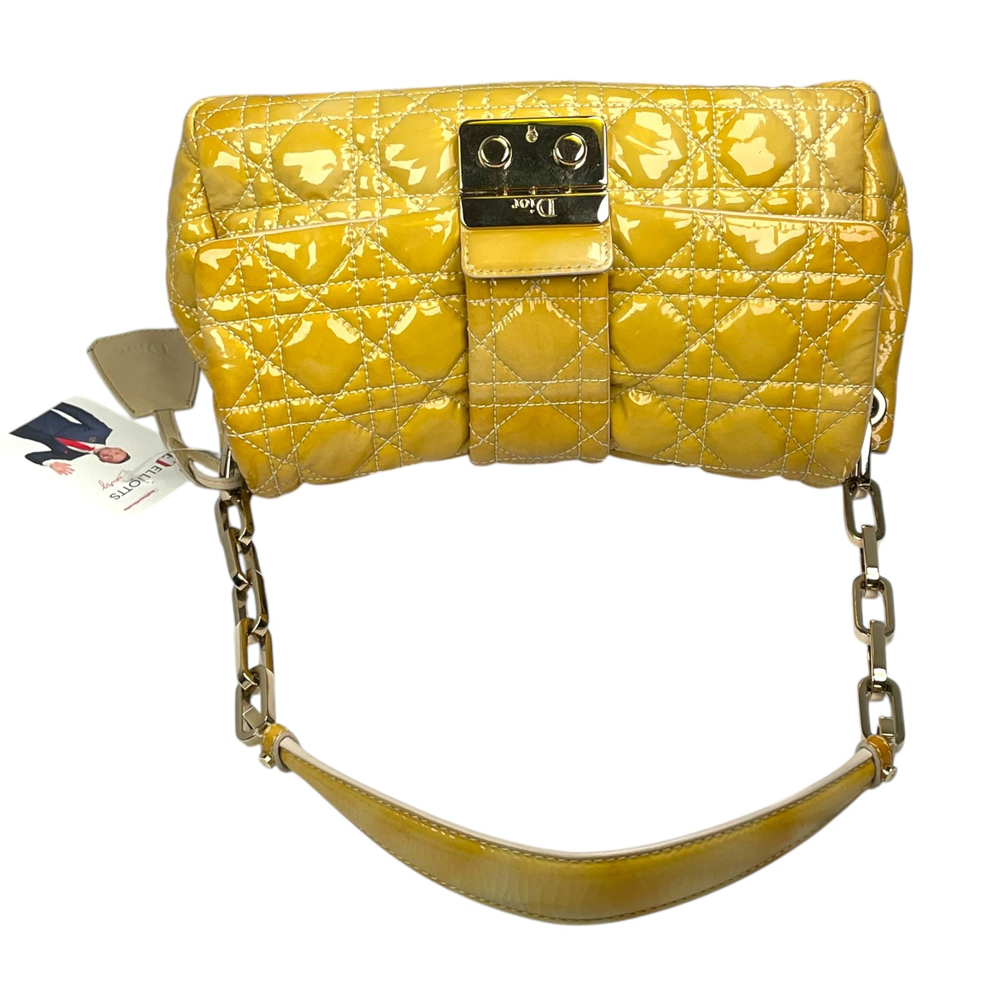 Christian Dior Yellow New Lock Patent Cannage Quilted Flap Shoulder Chain Purse