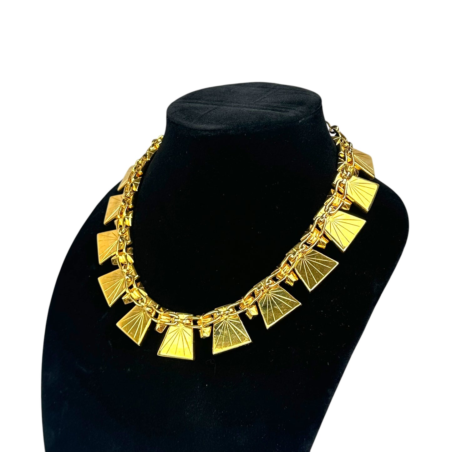 YSL 24K Plated Raspberry Peacock Trapezoid Swarovski Egyptian Mardi Gras Necklace 18"
