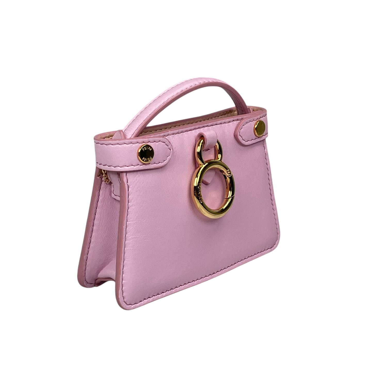 Fendi Peekaboo Micro Nappa Leather Pink Pico Gold Turn-Lock Key Chain Charm Adjustable Purse