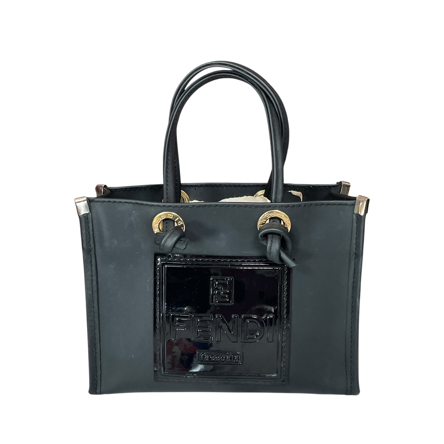 Fendi Mini Micro Fazzuolo Tote Black Matte GHW Vinyl Shopper Tote