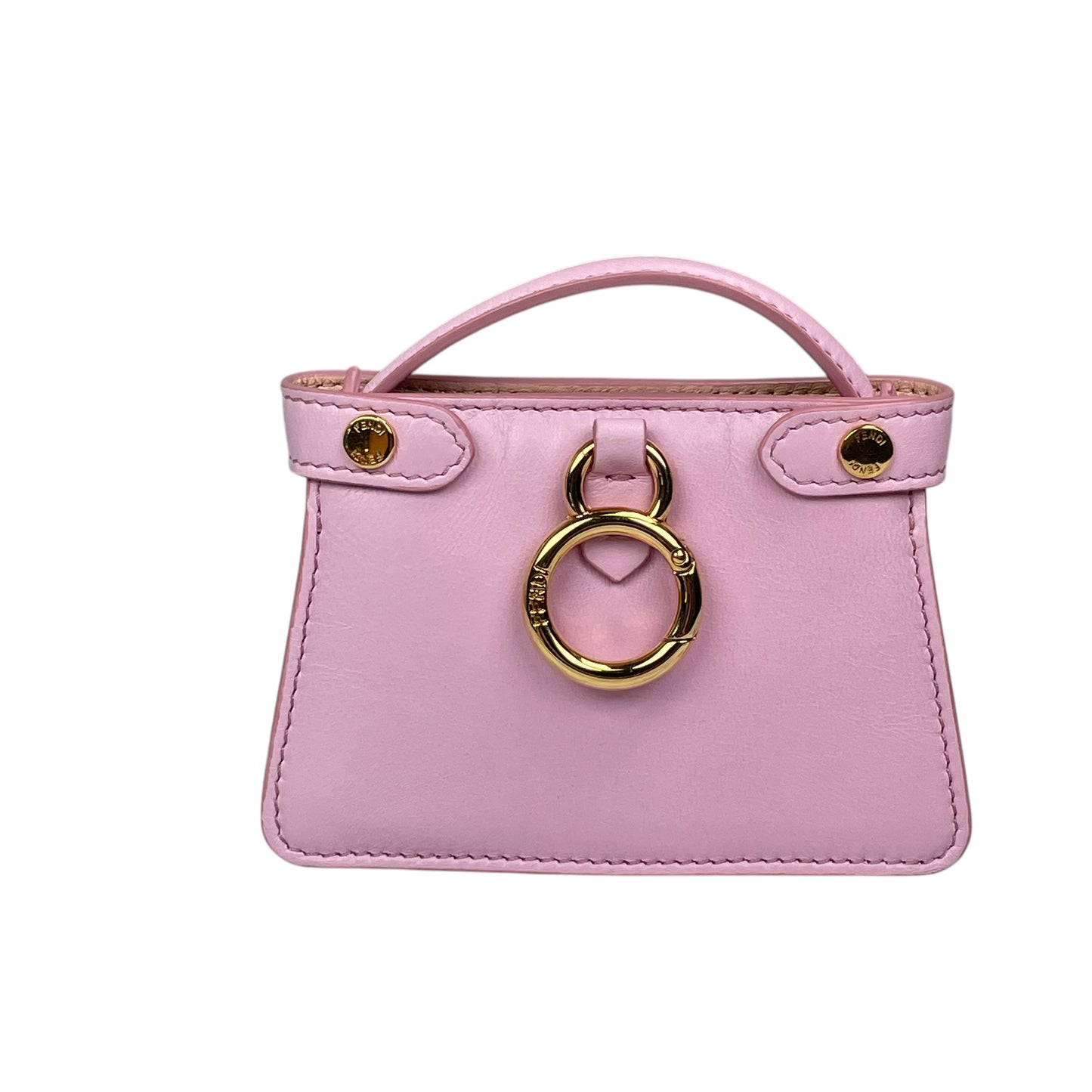 Fendi Peekaboo Micro Nappa Leather Pink Pico Gold Turn-Lock Key Chain Charm Adjustable Purse